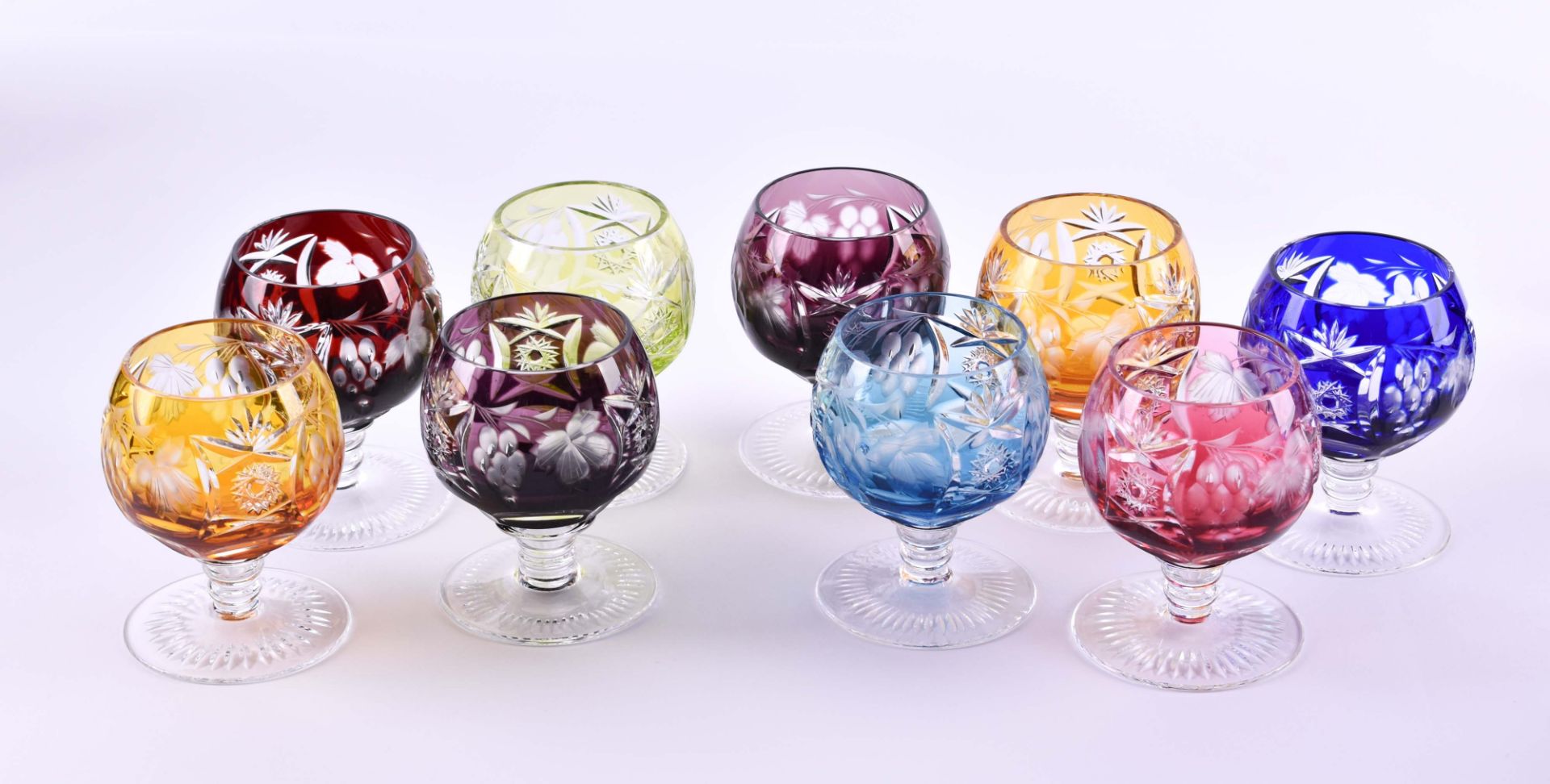 A group of römer (wine glasses)9 little römer, cut glass, different colors, height: 8 cmKonvolut