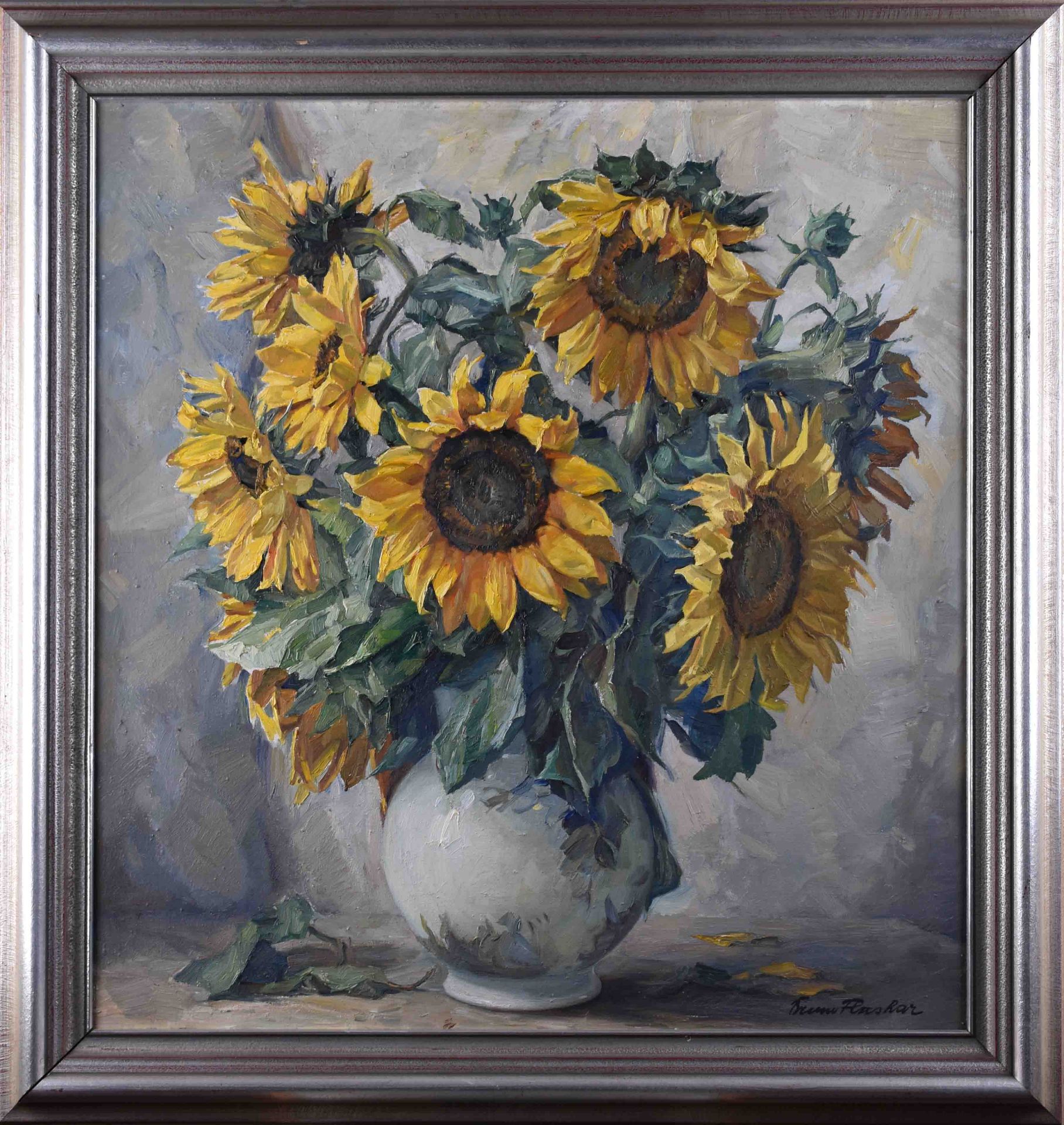Bruno FLASHAR (1887-1961)"Sunflowers"painting oil / canvas, 85.5 cm x 80.5 cm, framed 103 cm x 97. - Image 2 of 8