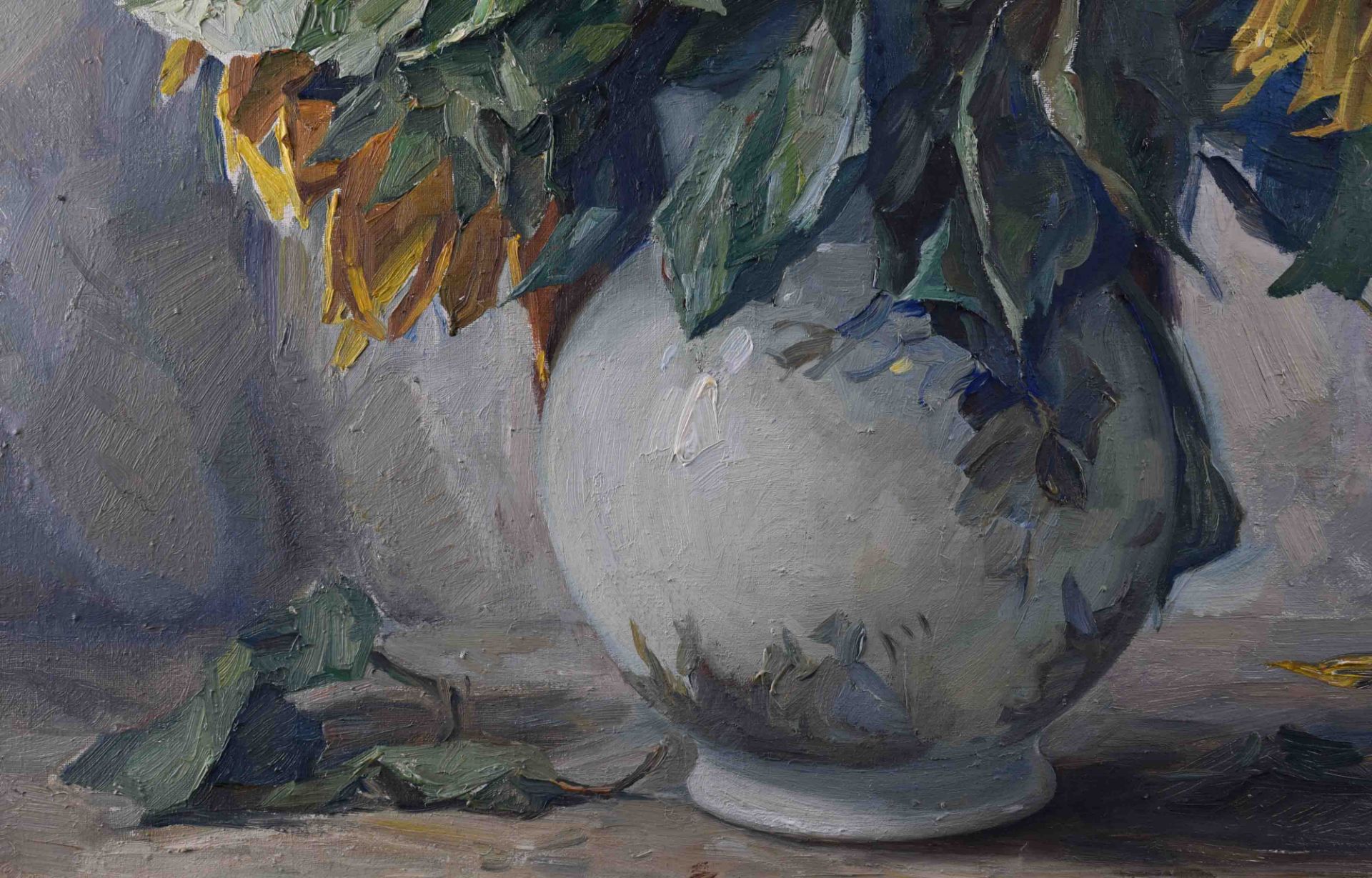 Bruno FLASHAR (1887-1961)"Sunflowers"painting oil / canvas, 85.5 cm x 80.5 cm, framed 103 cm x 97. - Image 3 of 8