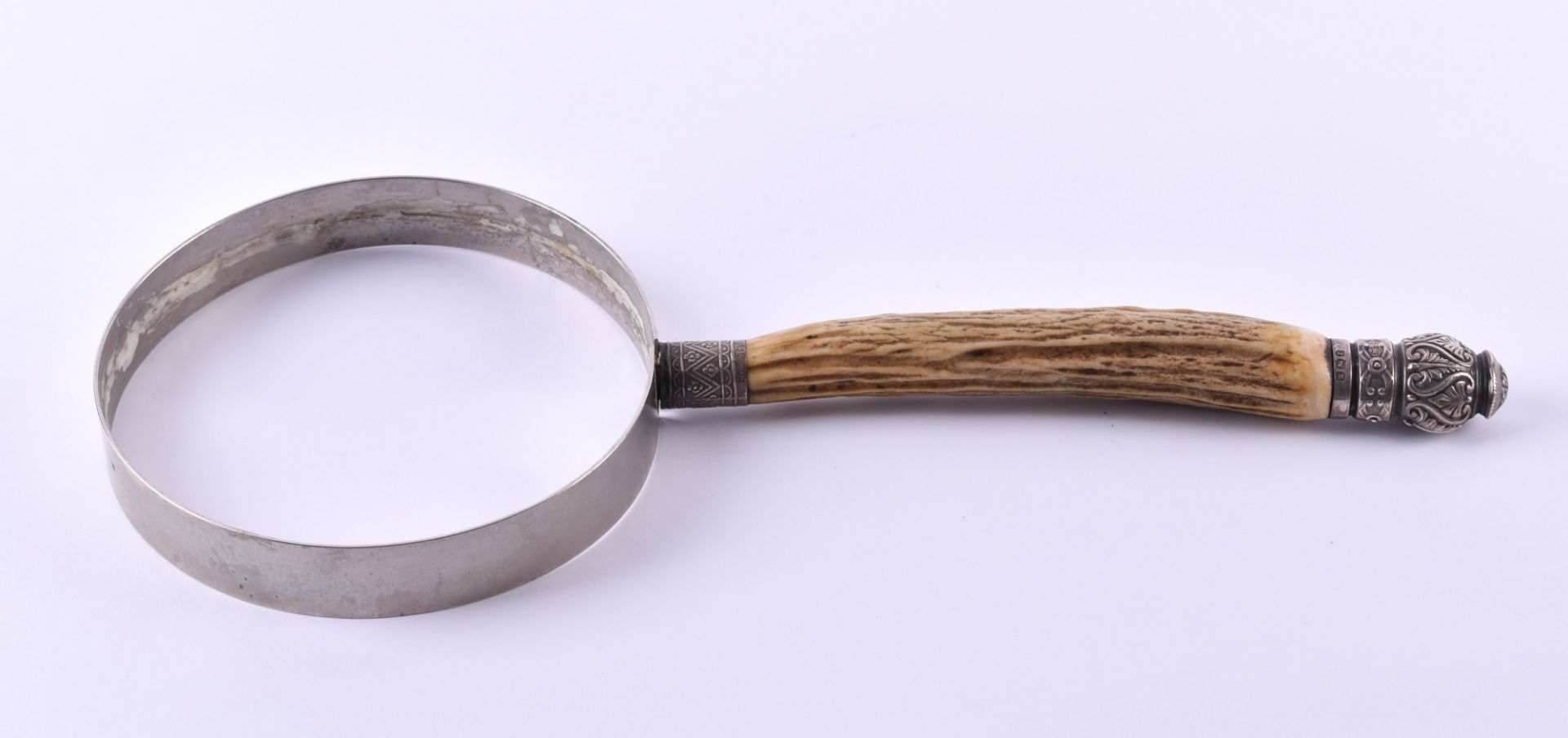 Magnifying glass handledeer antler handle, silver, magnifying ring supplementedLupenstielGriff aus