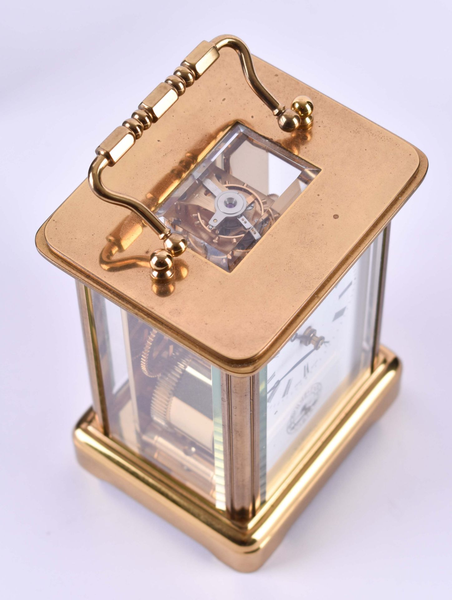 Small travel alarm clock Matthew NormanSwitzerland, brass housing glazed on all sides with - Image 4 of 6