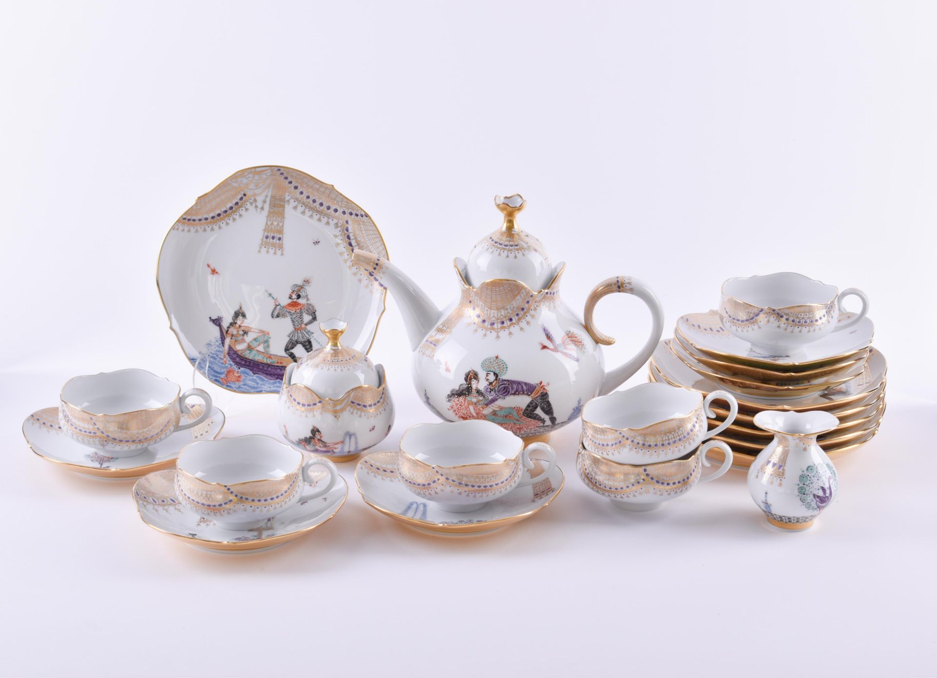 Tea service "The Arabian Nights" Meissen21 pieces, all with beautiful motifs from "The Arabian