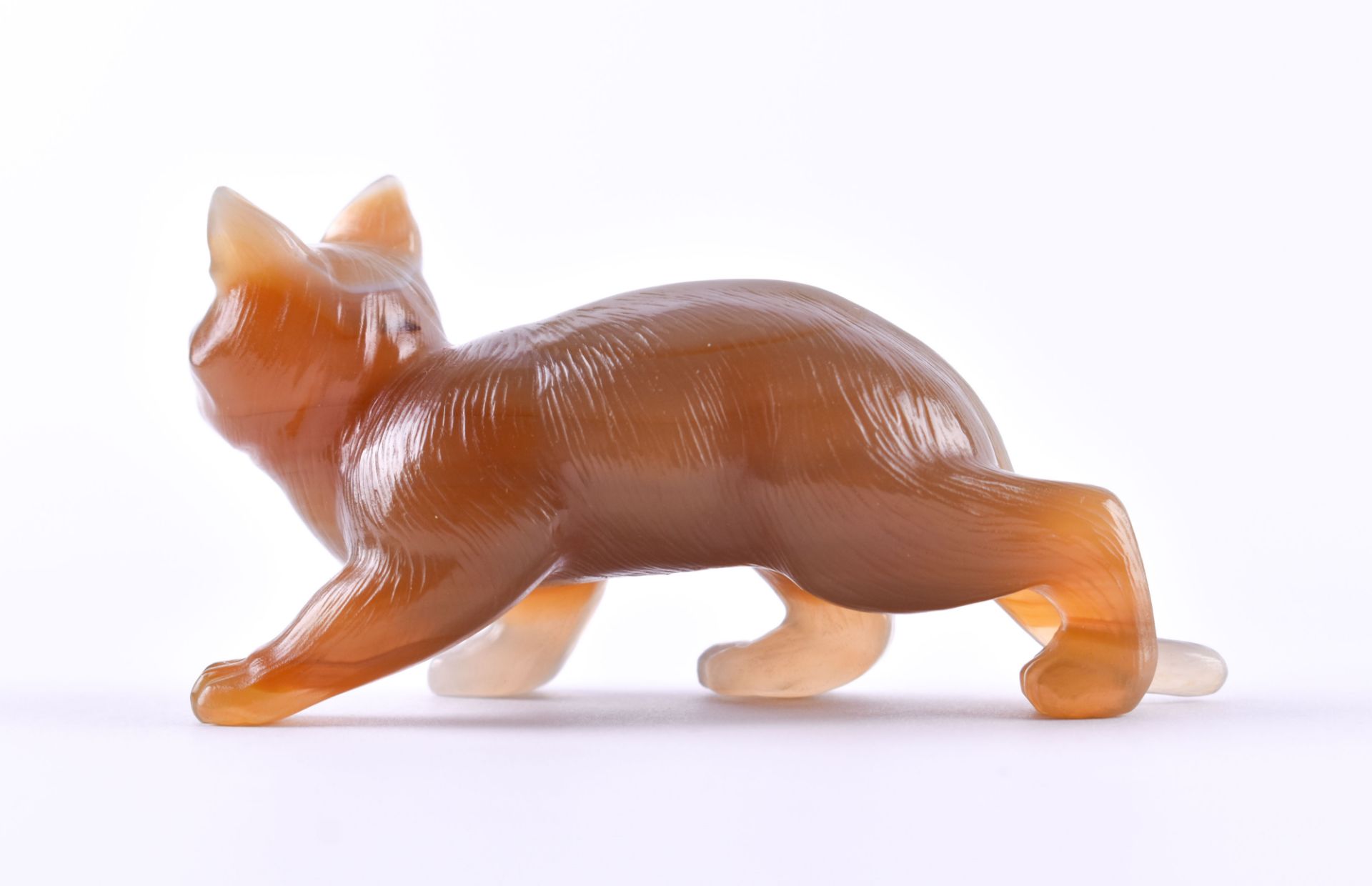 Figure Russia"Cat" made of agate and with emerald eyes, eyes are set in gold, very finely carved, - Bild 3 aus 4