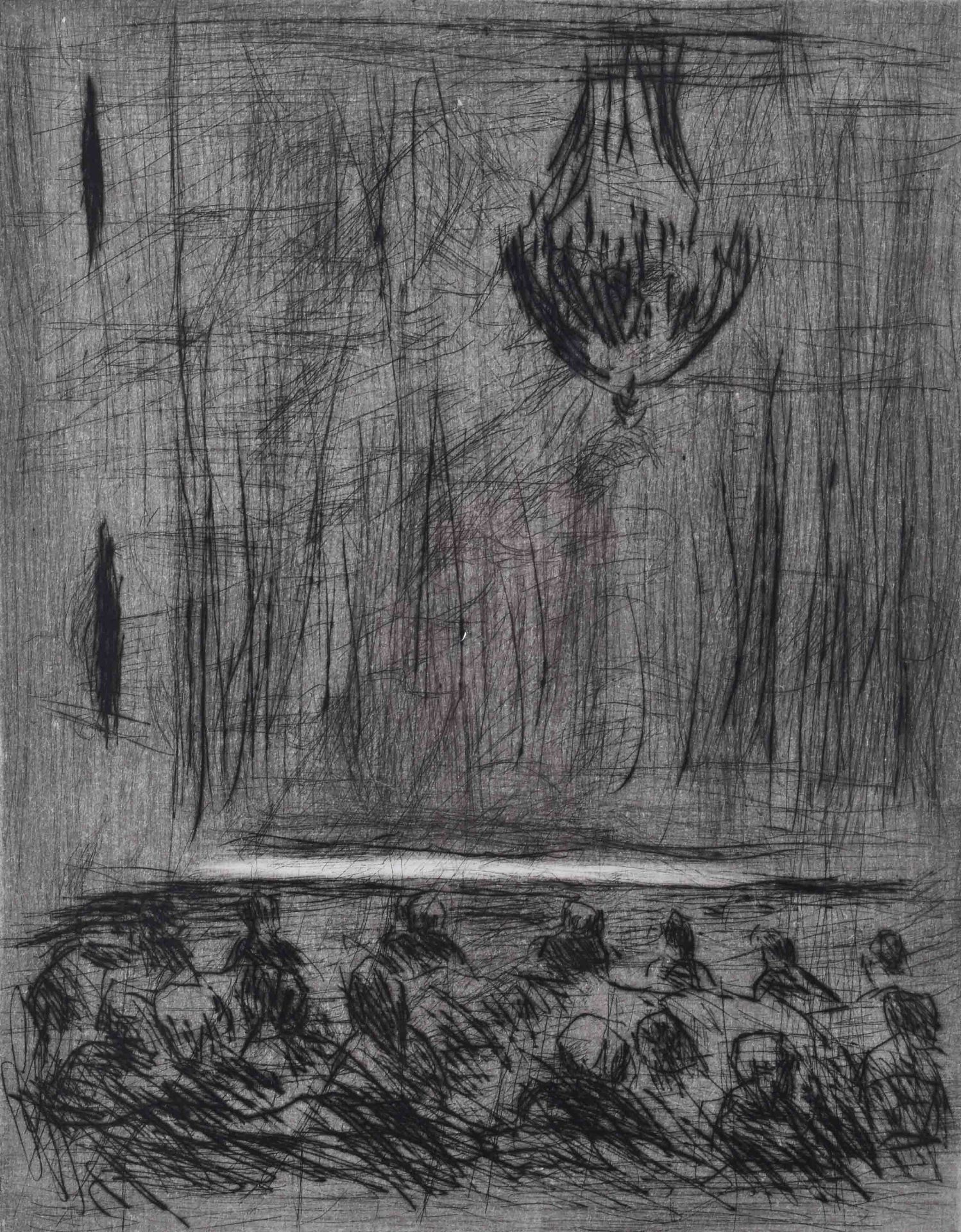 Arno MOHR (1910-2001)"In the opera" (about 1983)cold-drawing on handmade paper, sheet size 39 cm x - Bild 2 aus 4