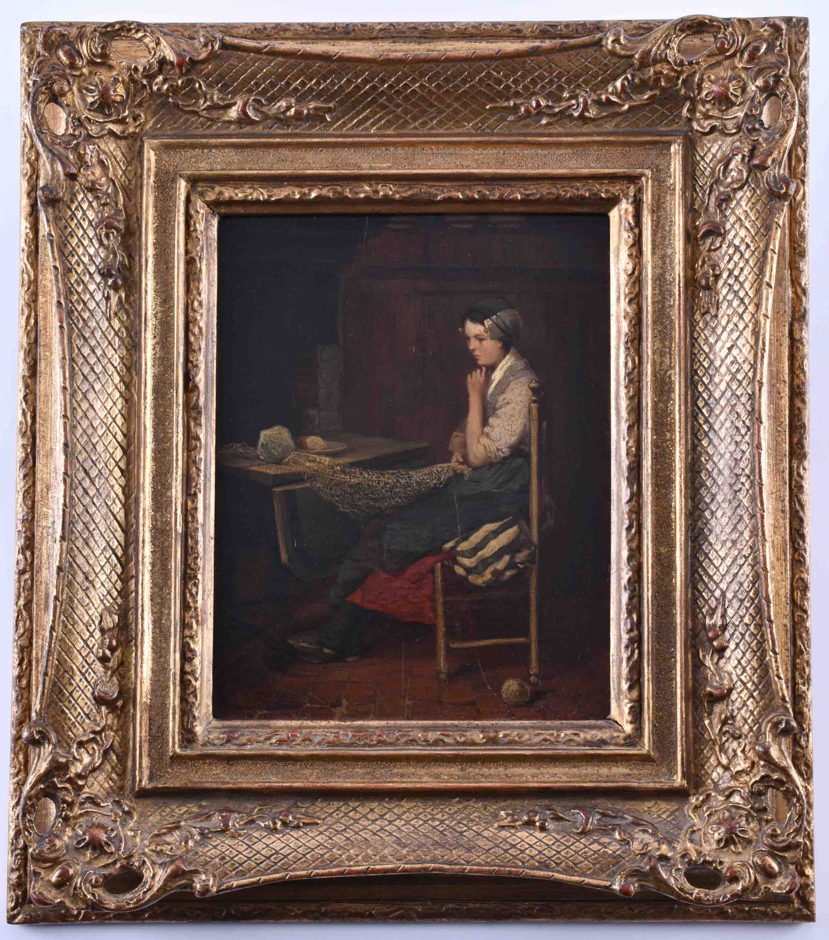 Bernardus Johannes BLOMMERS (1845-1914)"Dreaming young girl"üainting oil / wood, 24.3 cm x 19 cm, - Bild 2 aus 7