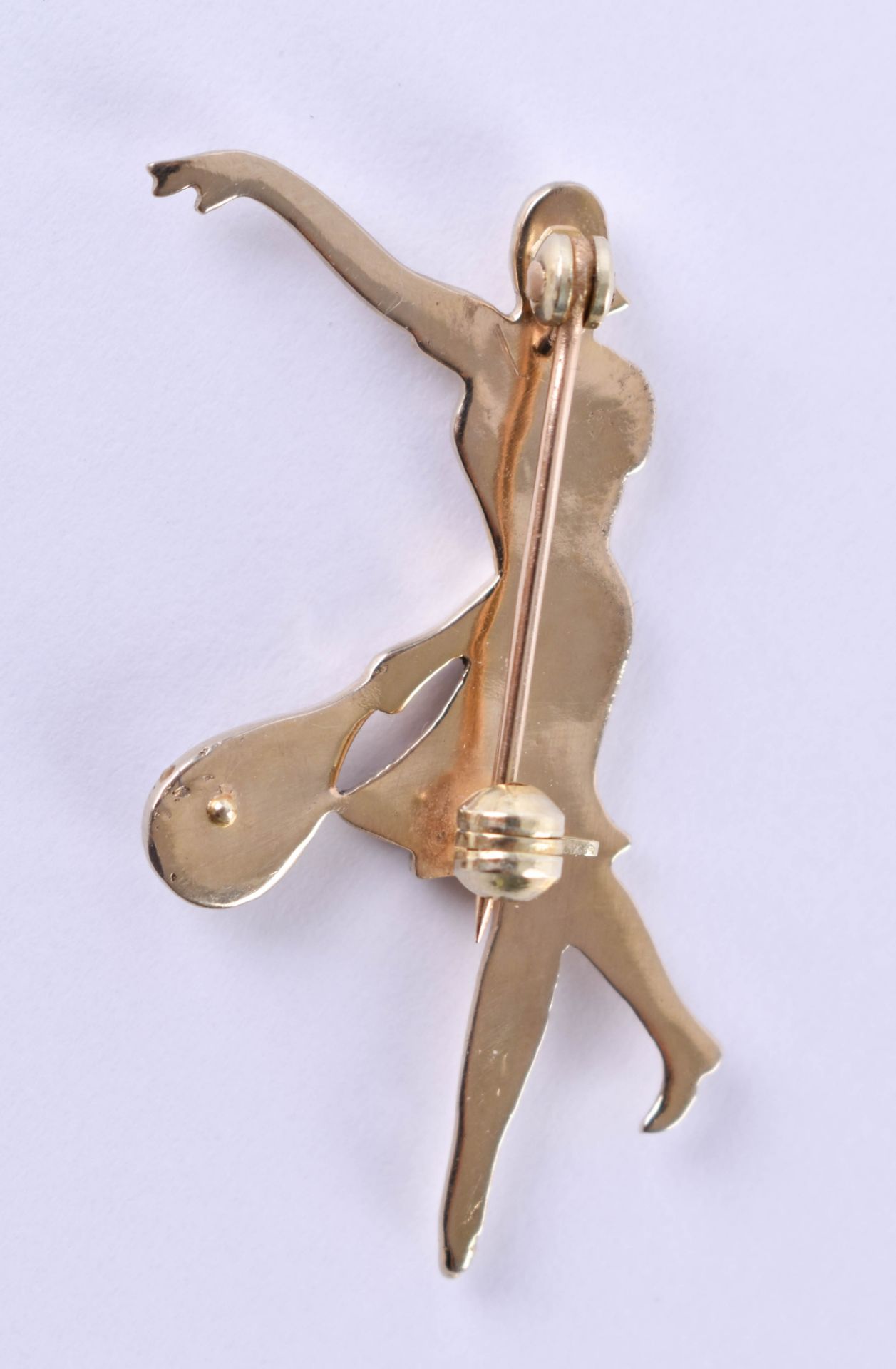 Womens brooch750 yellow gold, checked, beautiful brooch in the form of a tennis player in the - Bild 3 aus 3