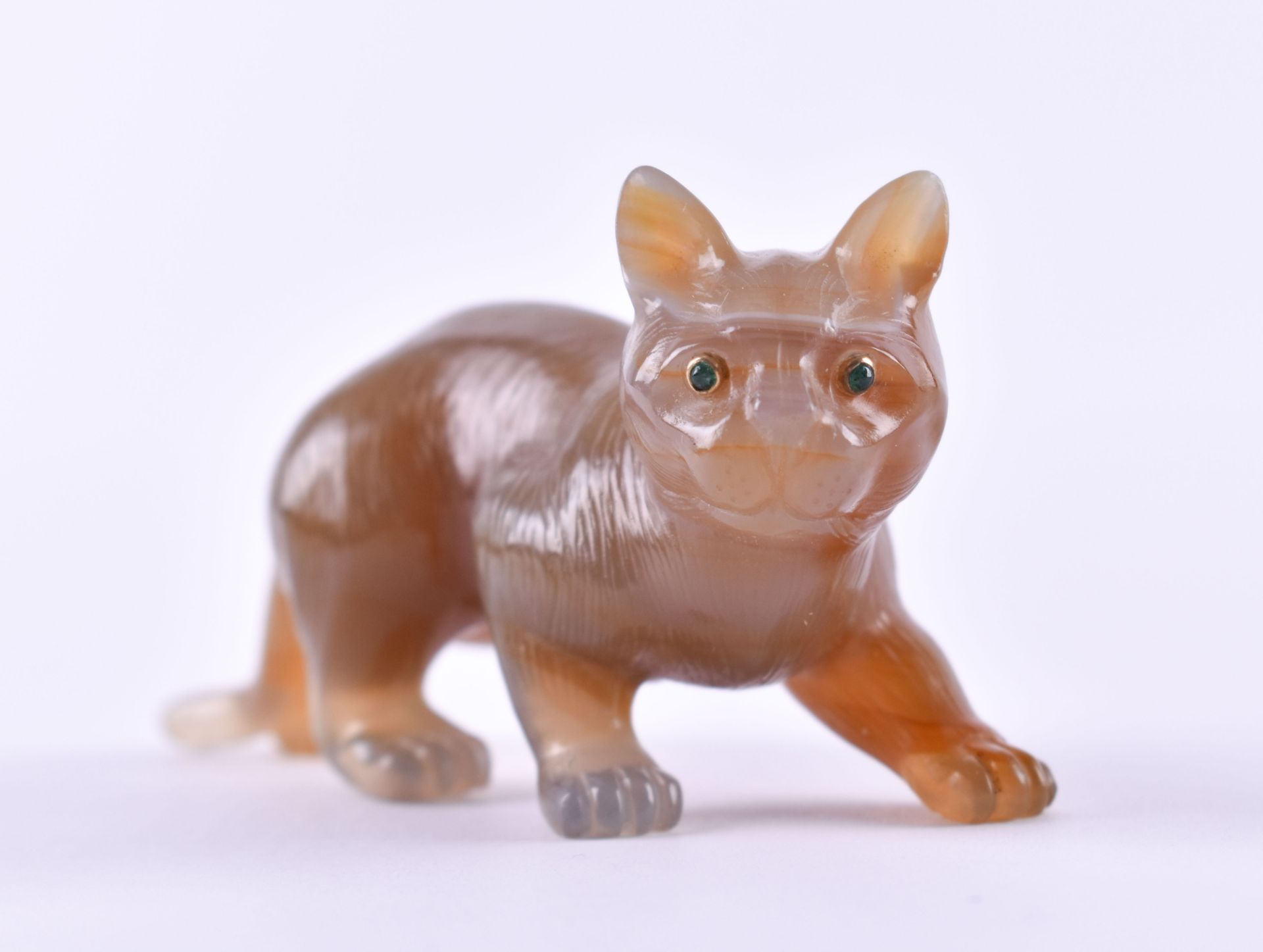 Figure Russia"Cat" made of agate and with emerald eyes, eyes are set in gold, very finely carved, - Bild 2 aus 4