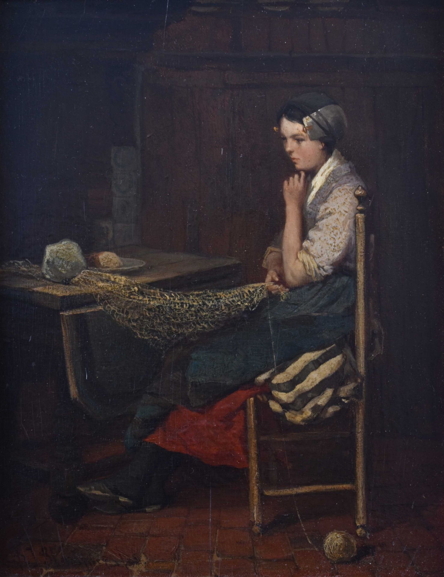 Bernardus Johannes BLOMMERS (1845-1914)"Dreaming young girl"üainting oil / wood, 24.3 cm x 19 cm,
