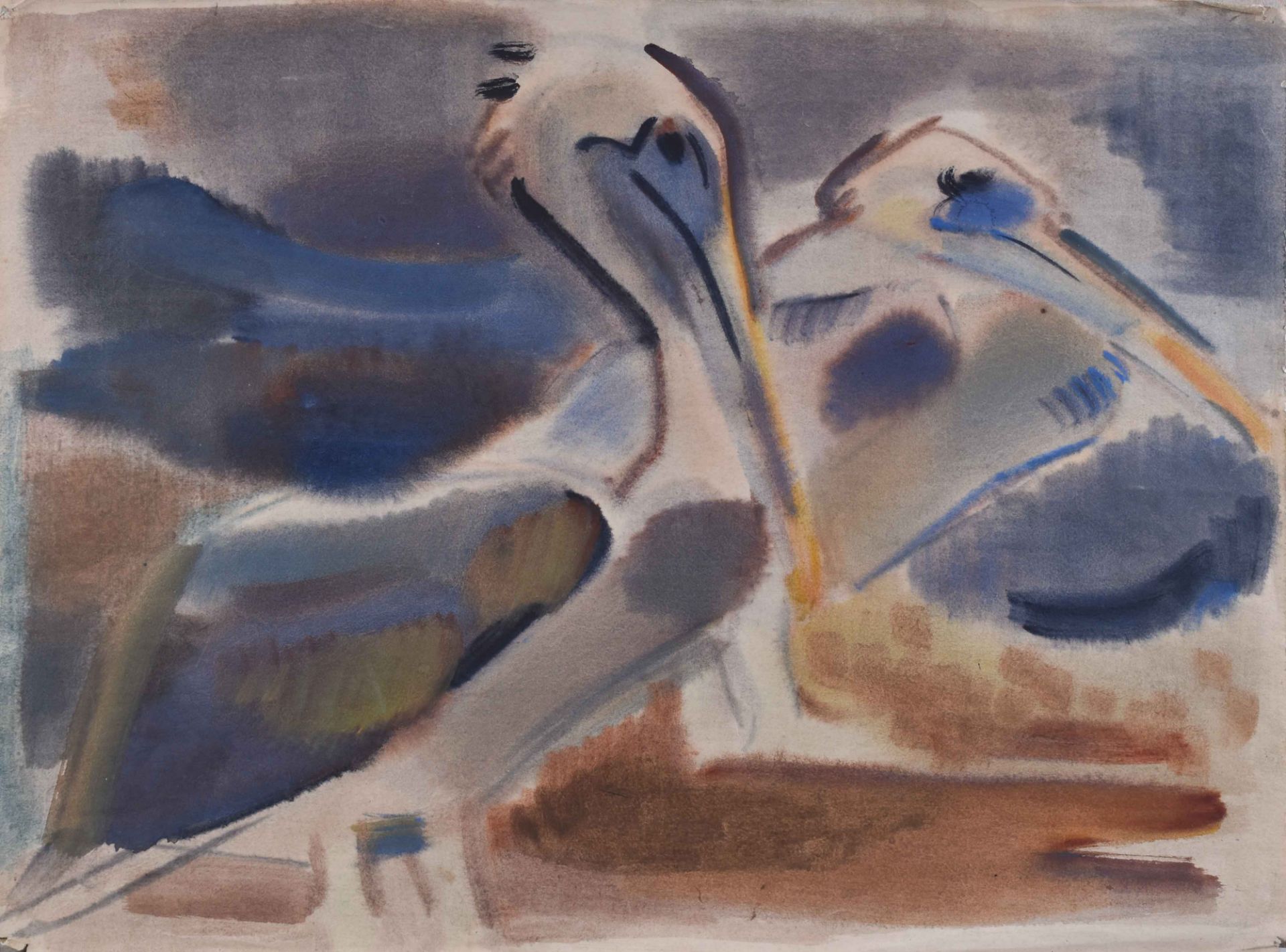 Gerd BÖHME (1899-1978)"Pelikane"watercolor on laid paper, 36.8 cm x 50 cm,on the backside