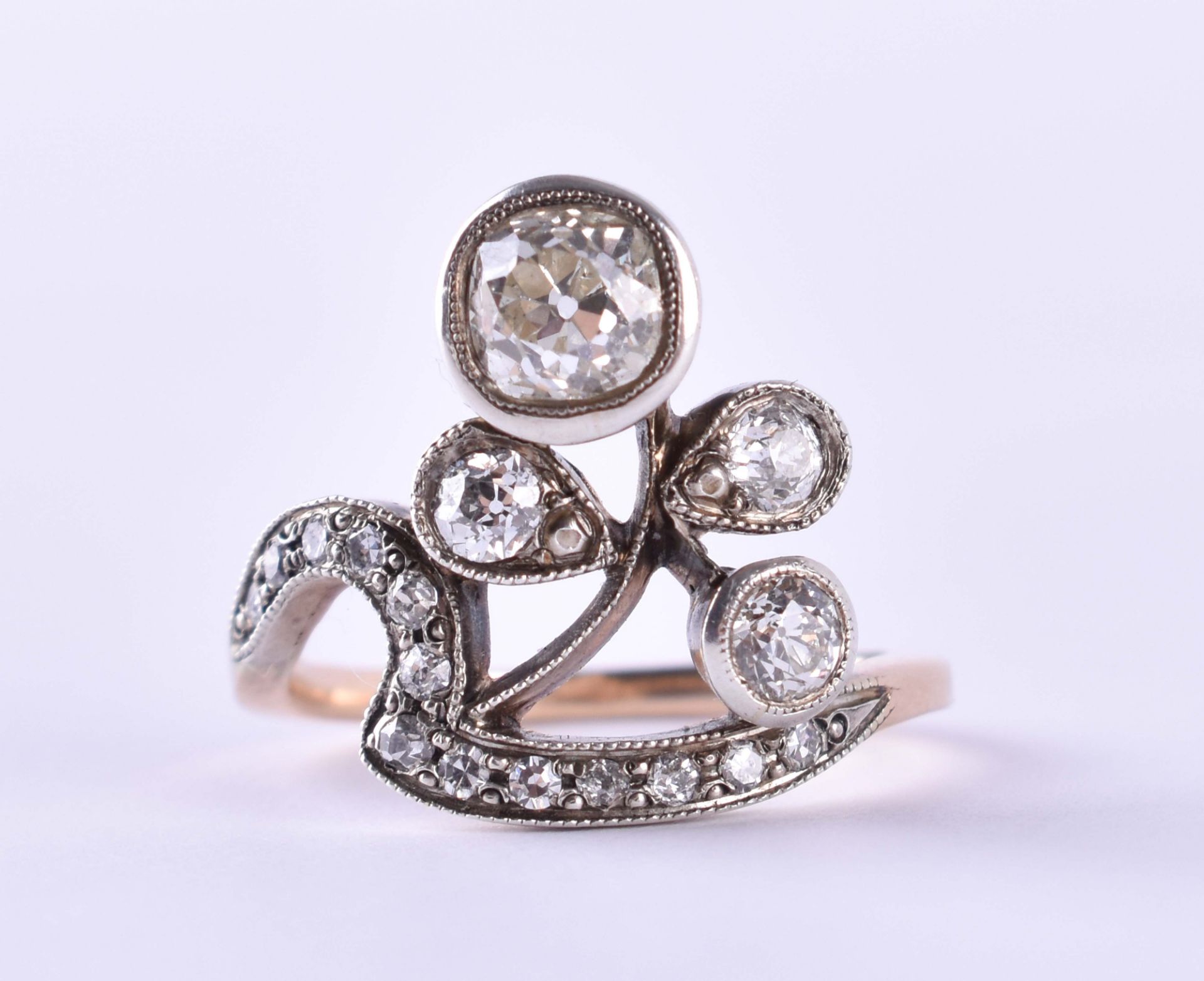 Diamond ring Russiagold 56 Zolotnik, old cut diamonds together approx. 2.00 ct, the main stone