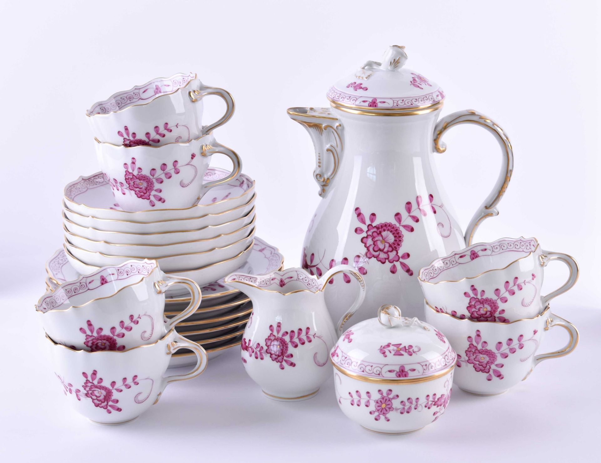 zurÃ¼ckgezogen / withdrawn---Coffee service Meissen21 pieces, decor Indian purple, gold painted,