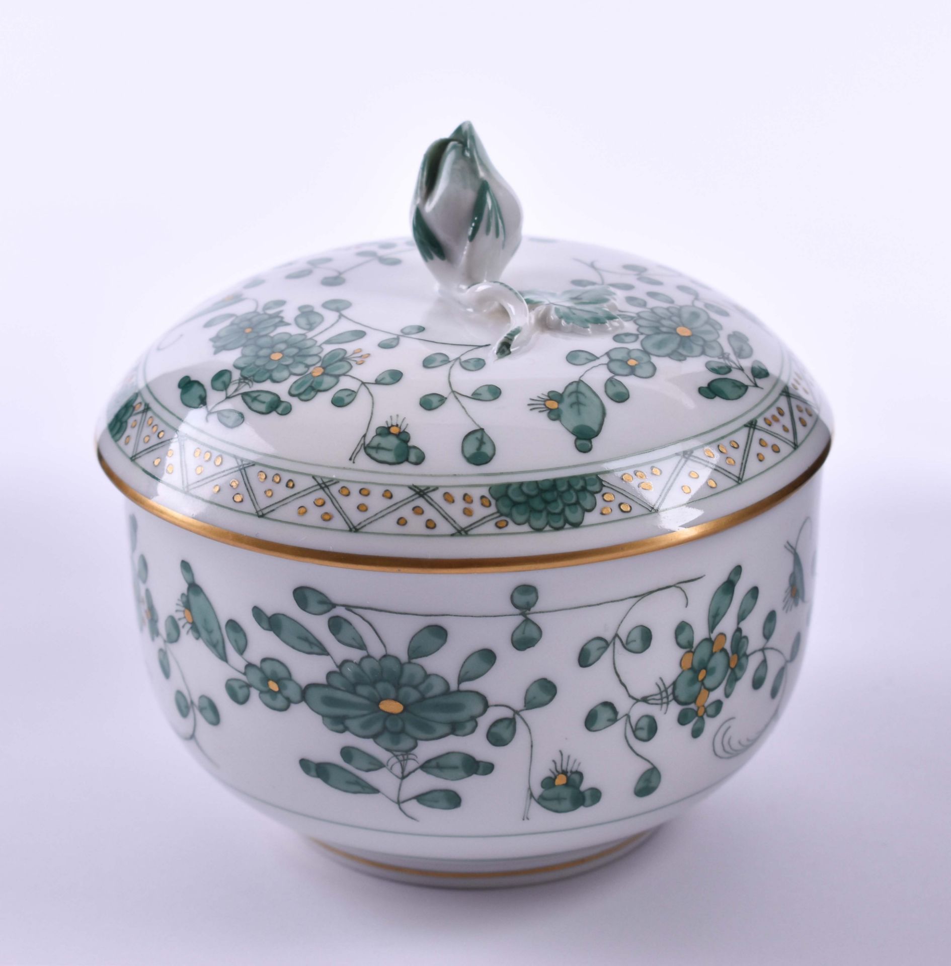 Sugar bowl Indian Green, Meissen 20th centuryheight: 10 cm, blue swords mark, 1st choiceZuckerdose - Bild 2 aus 6