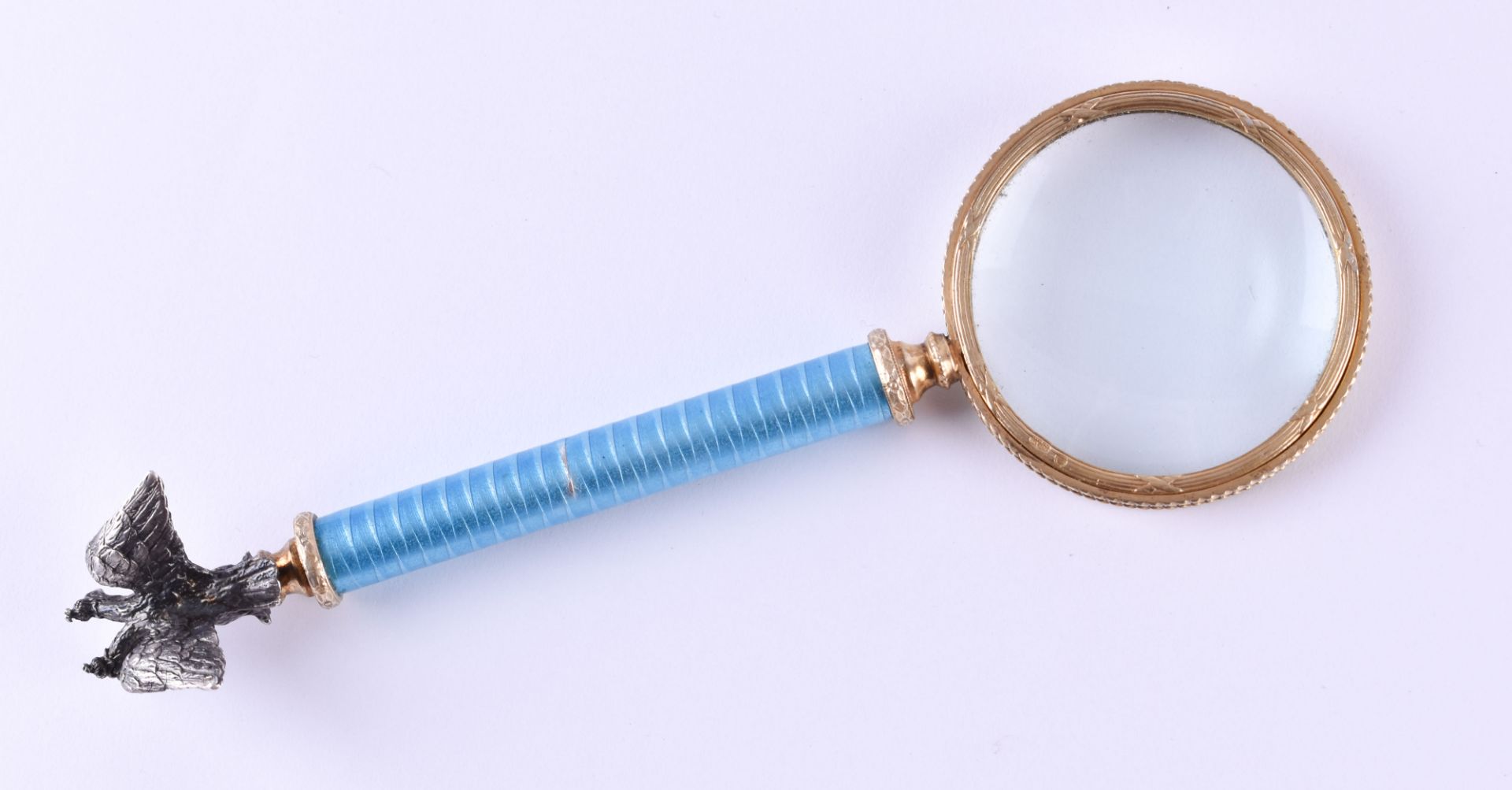 Magnifying glass Russiasilver gilded, handle with blue guilloche enamel and set with small diamond - Bild 2 aus 5