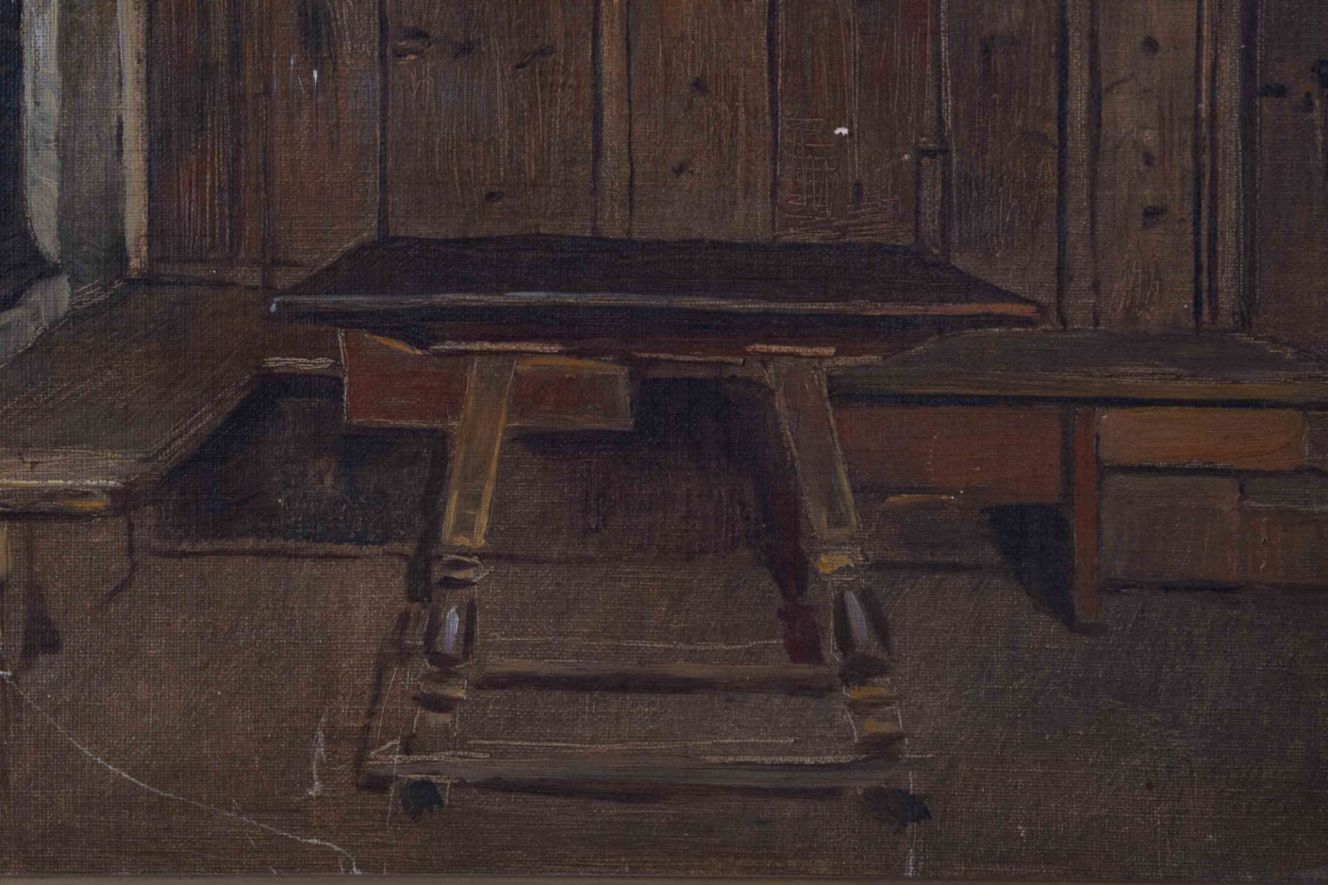 Rudolf HIRTH DU FRENES (1846-1916)"Old Tyrolean farmhouse parlor"Oil on canvas, weak signature on - Bild 3 aus 6