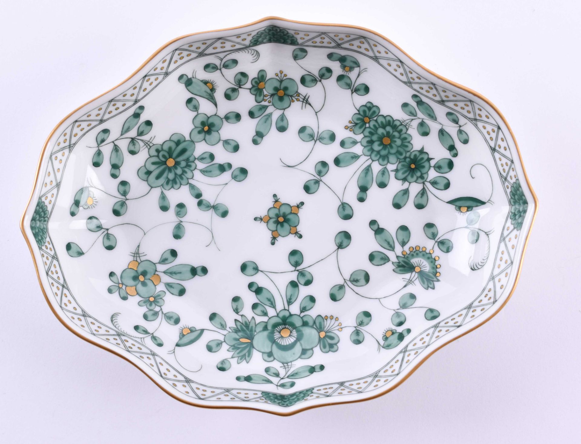 Oval bowl Indian Green Meissen 20th century12 cm x 15 cm, blaue Schwertermarke, 1. WahlOvale