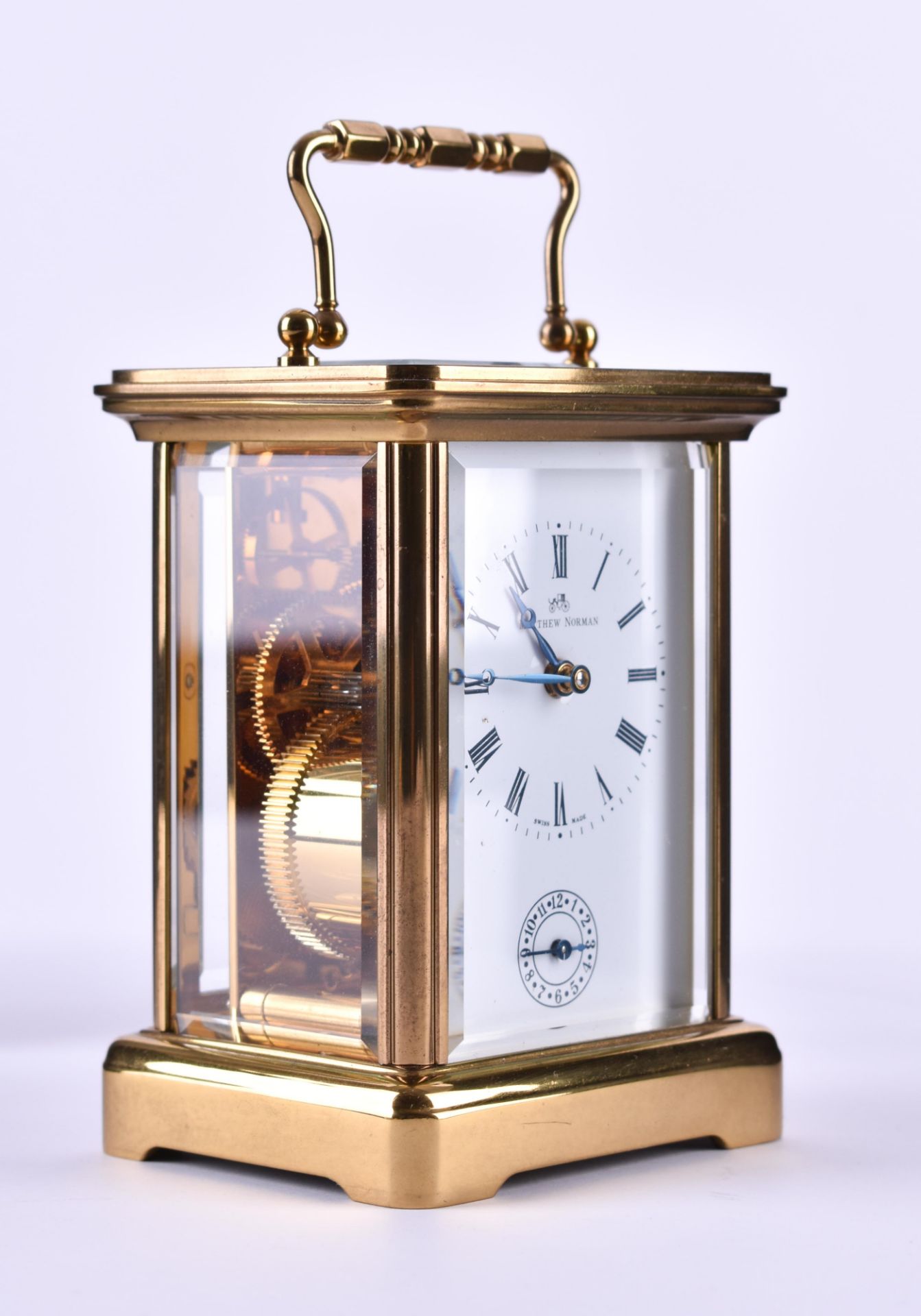 Small travel alarm clock Matthew NormanSwitzerland, brass housing glazed on all sides with - Image 2 of 6