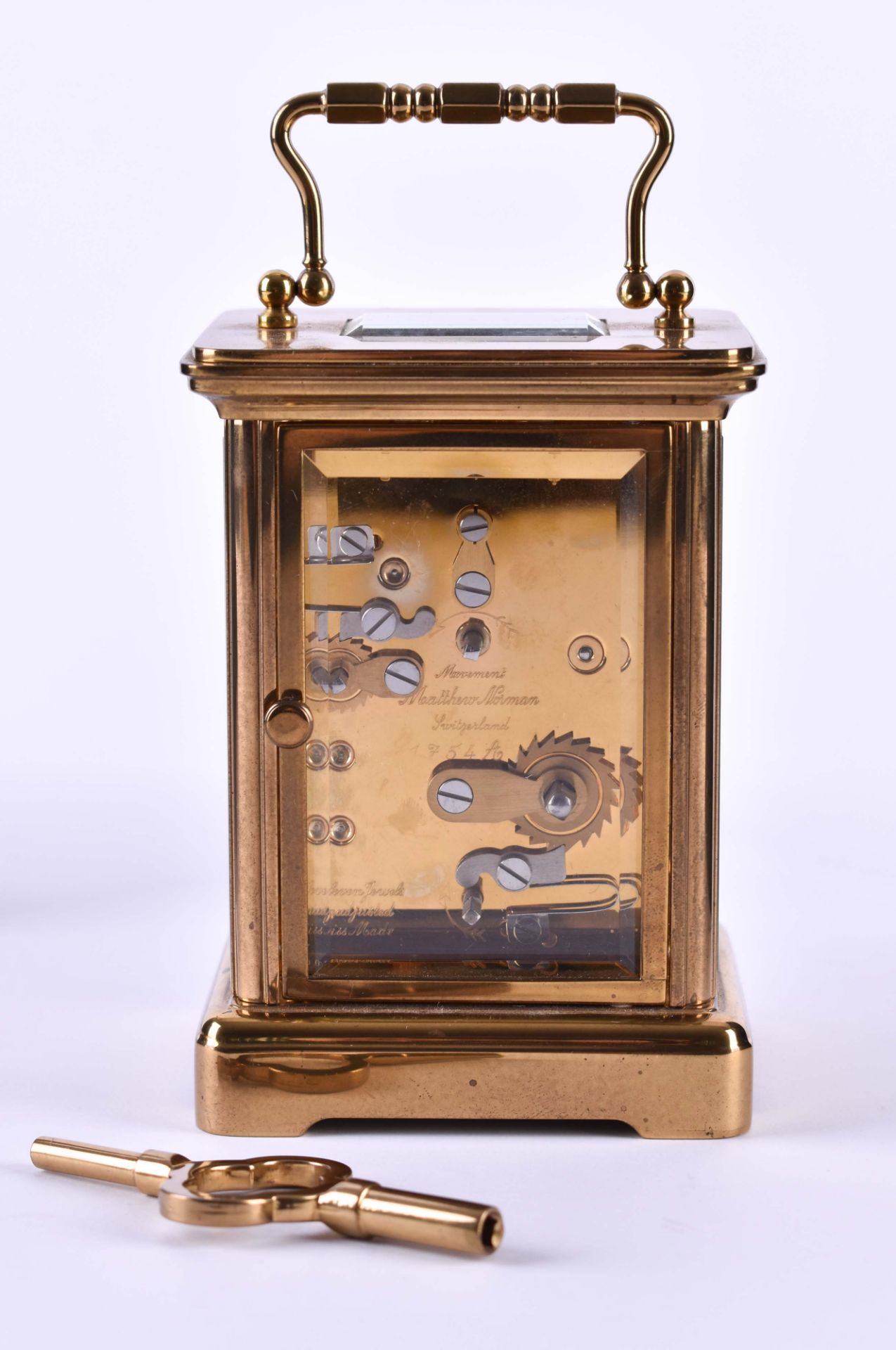 Small travel alarm clock Matthew NormanSwitzerland, brass housing glazed on all sides with - Image 5 of 6