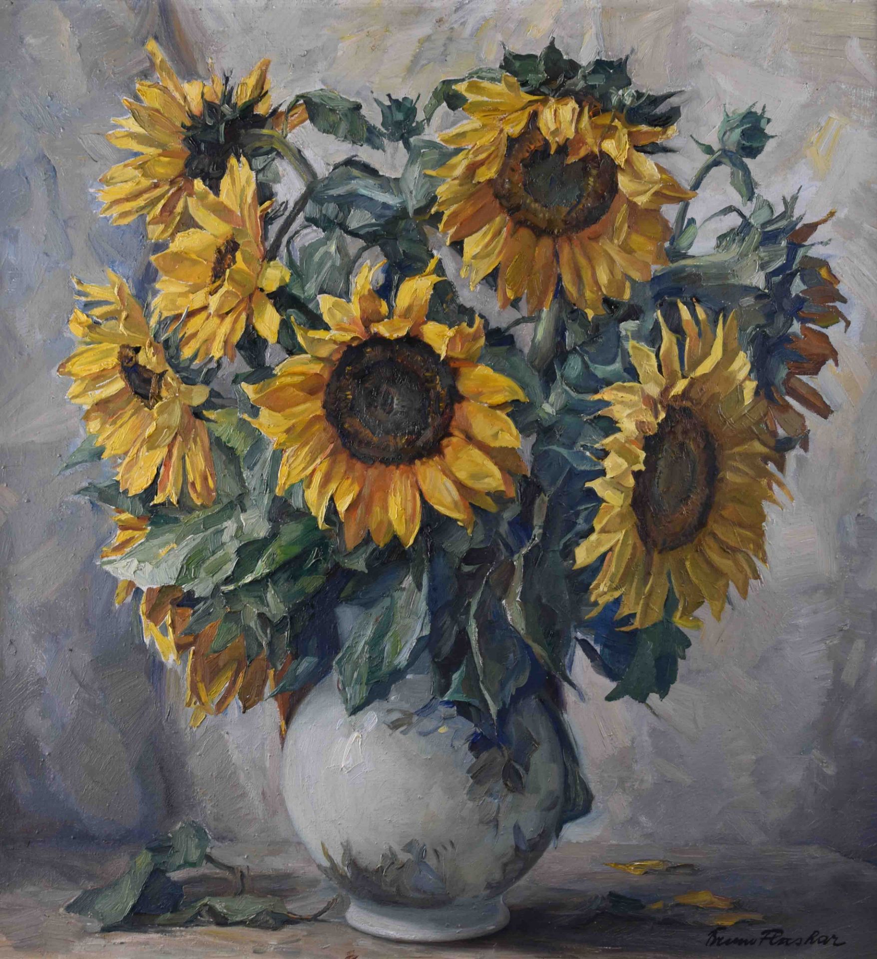 Bruno FLASHAR (1887-1961)"Sunflowers"painting oil / canvas, 85.5 cm x 80.5 cm, framed 103 cm x 97.