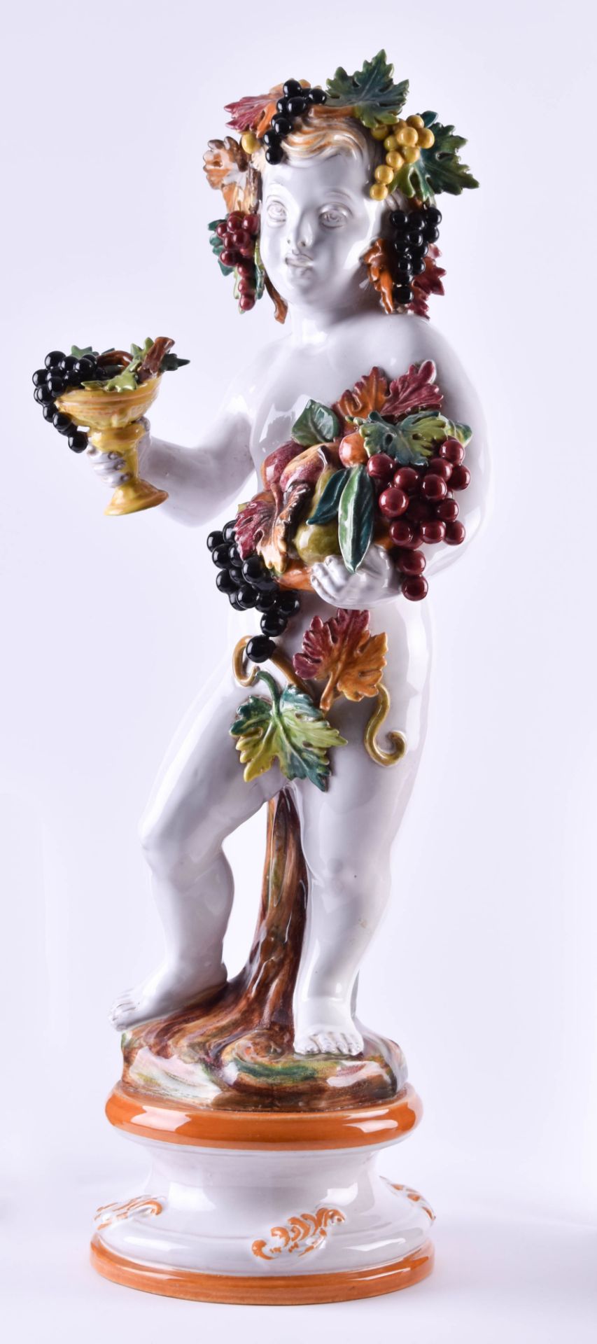 Large ceramic figure"Large Bacchante Child", colored with fruits and leaves, height: 73 cmGroße - Image 2 of 5