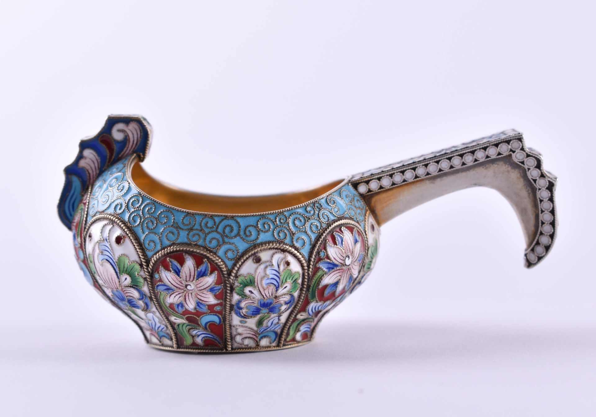 Cloisonné kovsch Russiasilver 84 zolotnik gold-plated, cyrillic master hallmark, approximations 4.