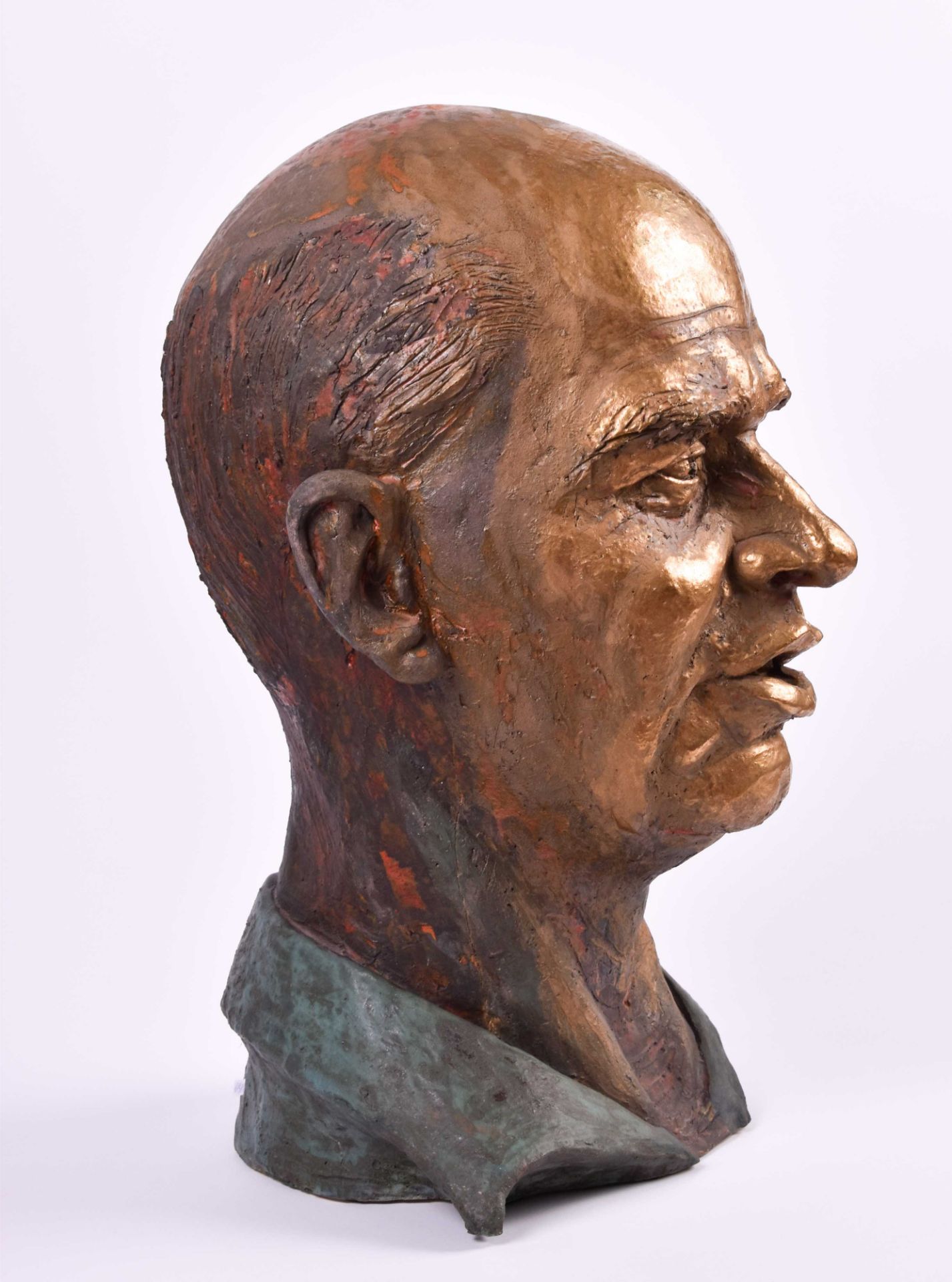 Anni JUNG (1938)"Mens portrait head"sculpture ceramic, colored and gold-plated, height: 53 cm,signed - Bild 2 aus 6