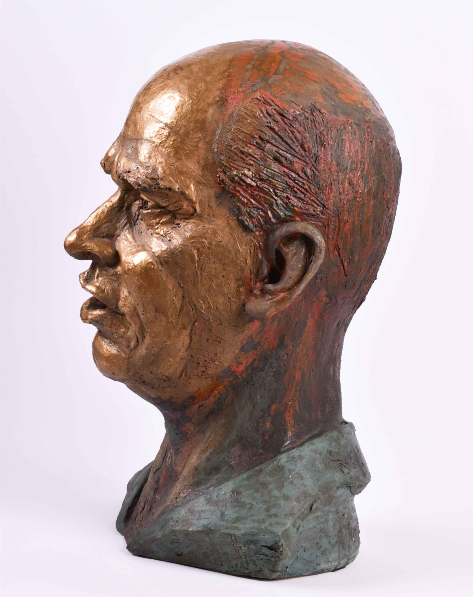 Anni JUNG (1938)"Mens portrait head"sculpture ceramic, colored and gold-plated, height: 53 cm,signed - Bild 3 aus 6