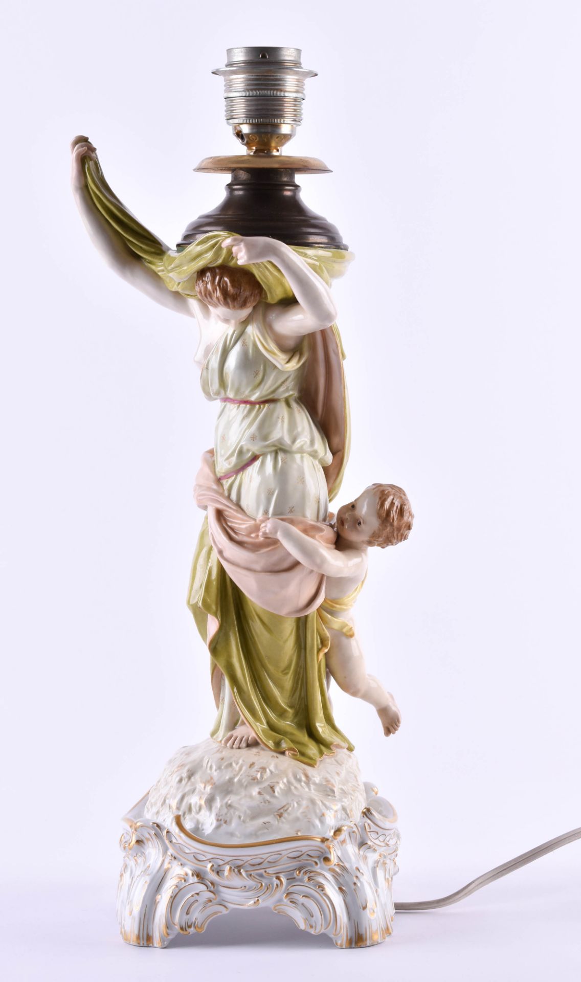 Figurative lamp base KPM2 pieces, mother and child following an antique archetype, polychrome