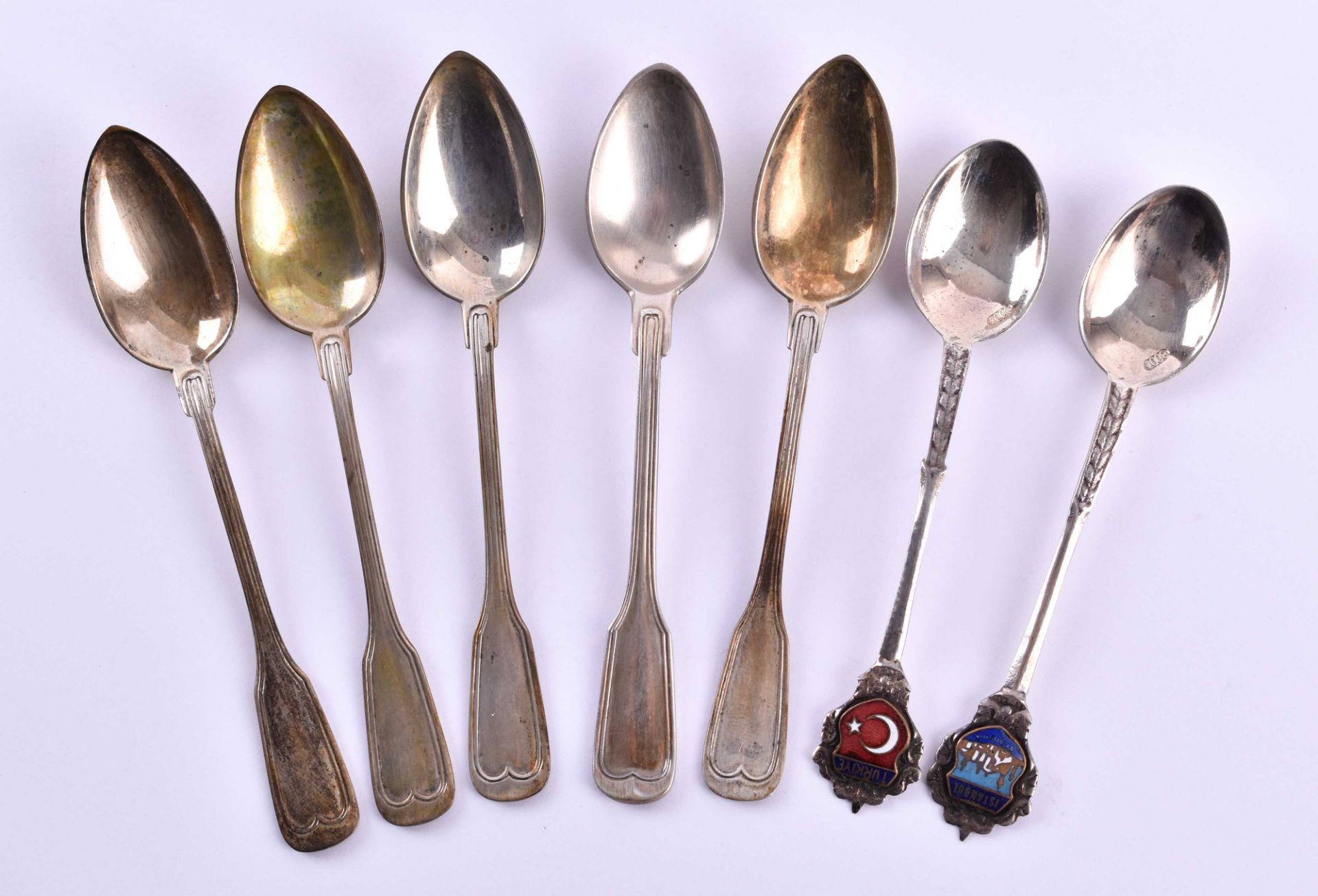 Mocca and souvenir spoons7 pieces, 800/000 silver, total weight approx. 90 gMocca und