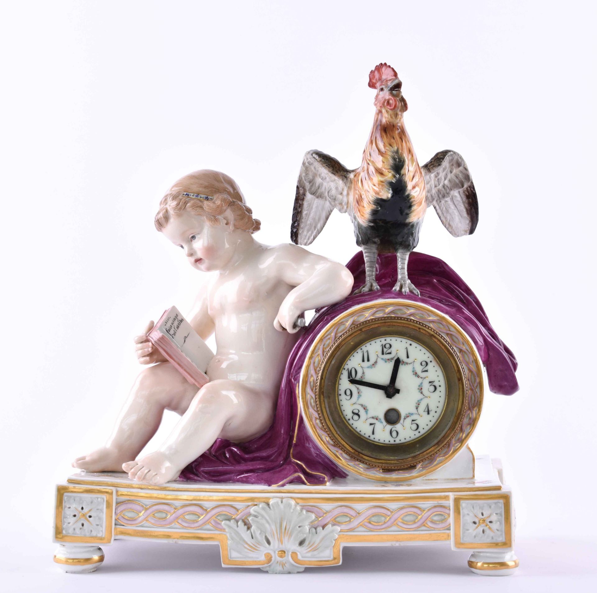 Louis XVI fireplace clock Meissen around 1860house painter, designed by Victor Michel Acier around