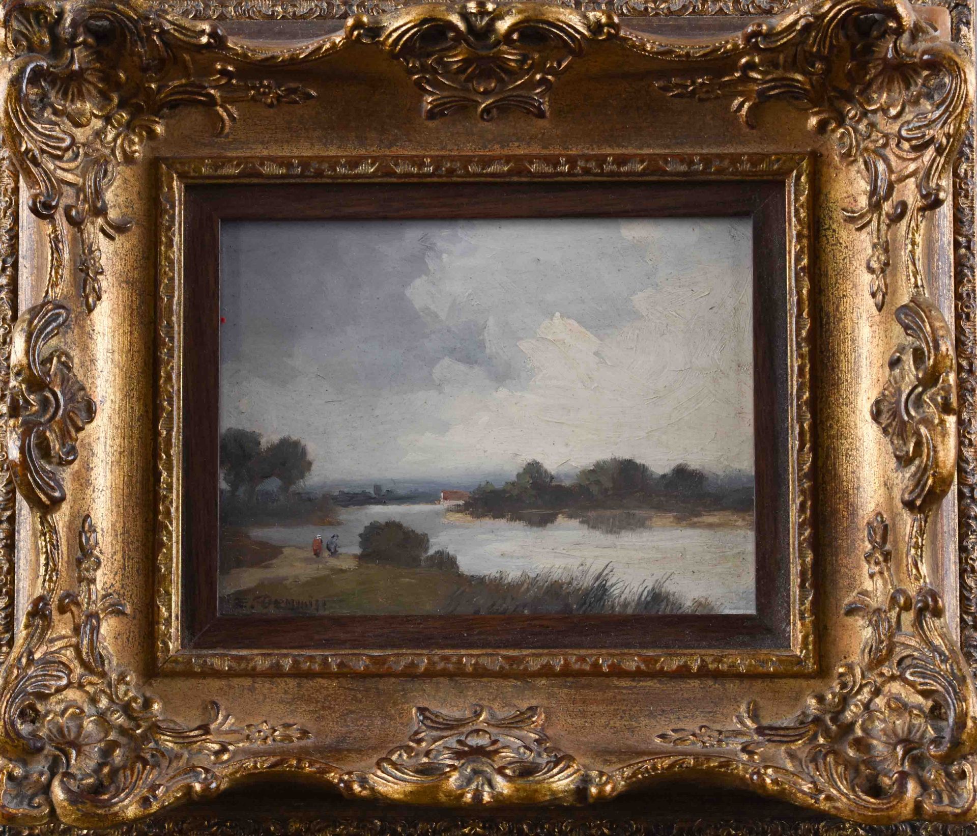 Erich DEMMIN (1911-1997)"River landscape"painting oil / wood, 11.5 cm x 15 cm, framed 23 cm x 27 - Bild 2 aus 6