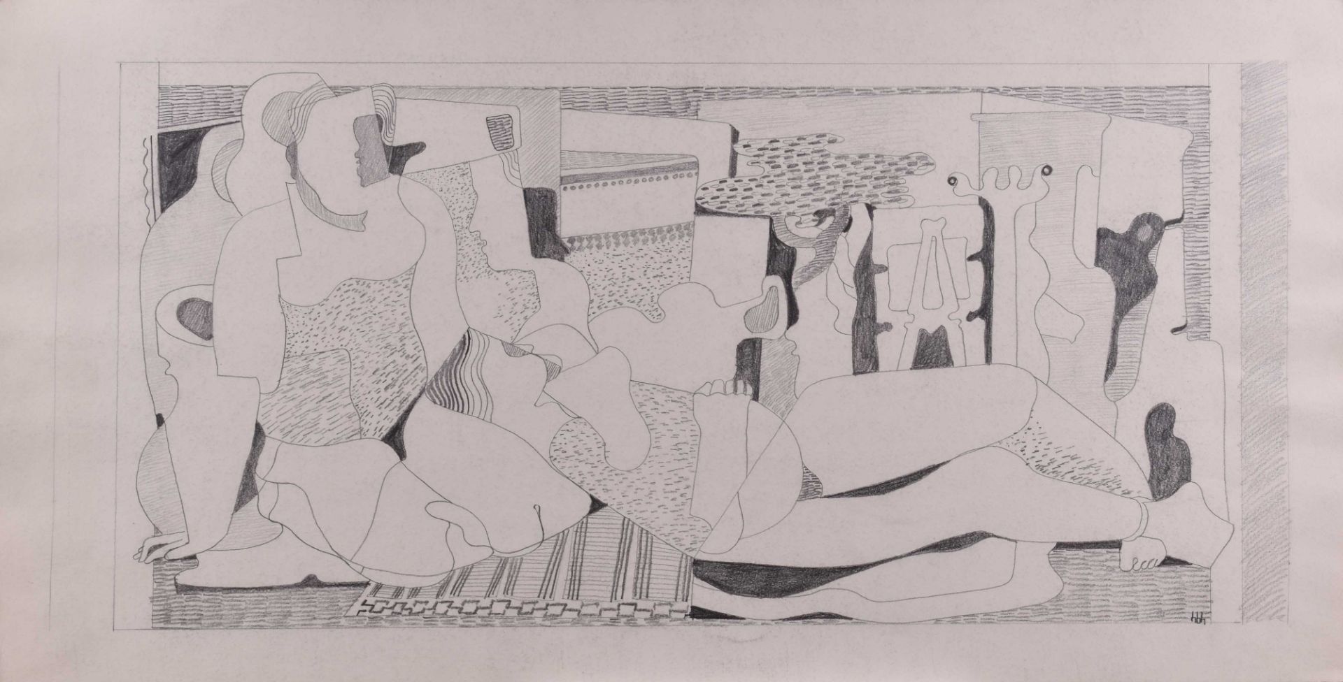 Herbert BEHRENS-HANGELER (1898-1981)"Figurines"drawing graphite, sheet size 33 cm x 64 cm,