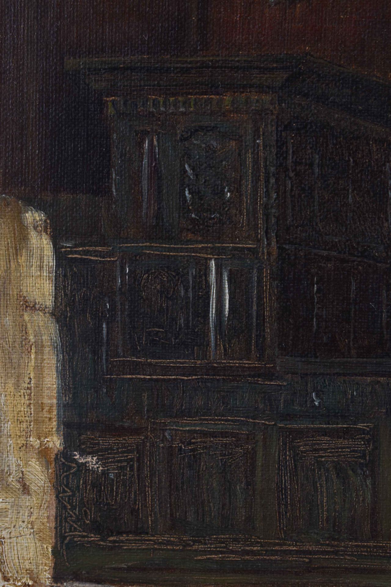 Rudolf HIRTH DU FRENES (1846-1916)"Old Tyrolean farmhouse parlor"Oil on canvas, weak signature on - Bild 5 aus 6