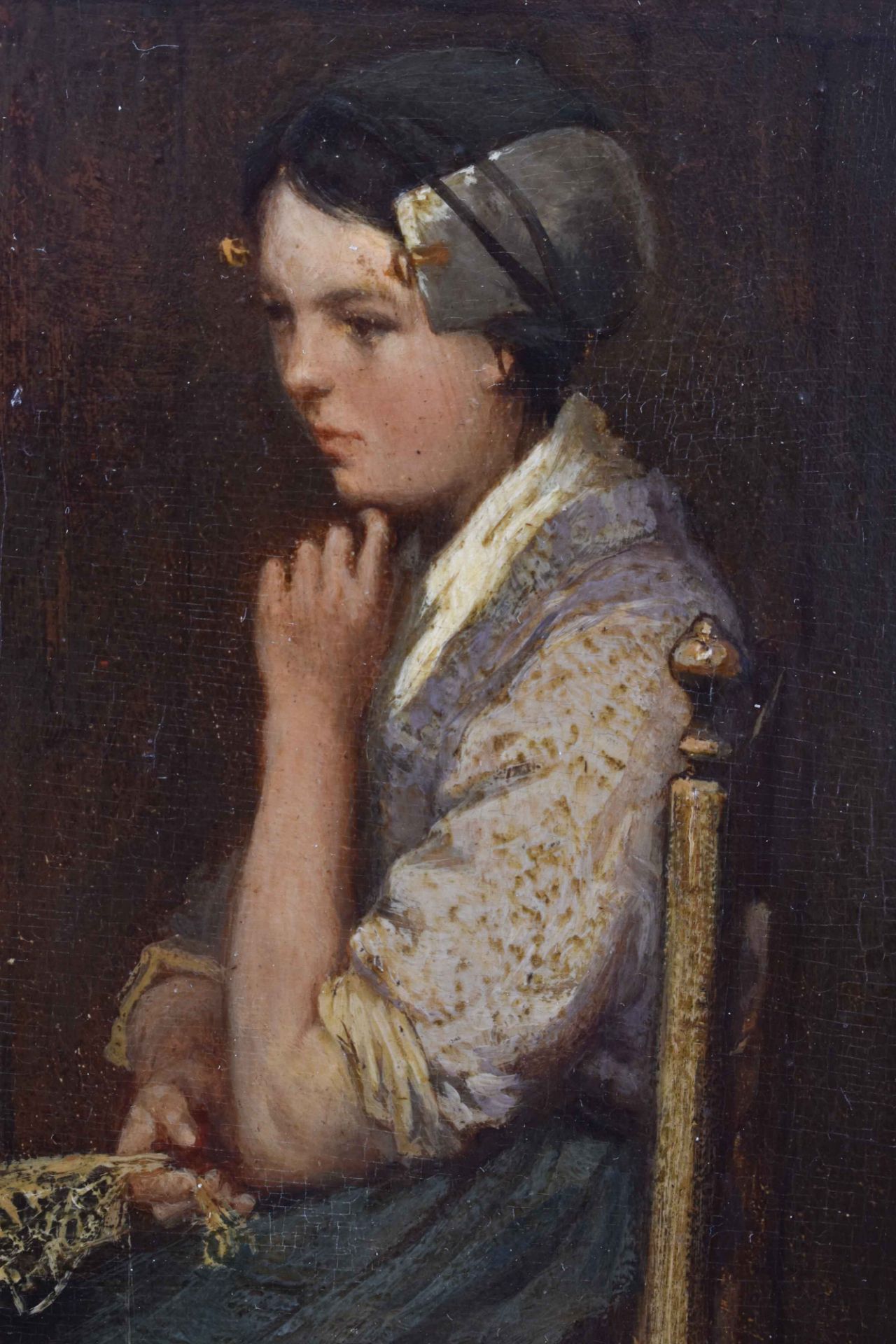Bernardus Johannes BLOMMERS (1845-1914)"Dreaming young girl"üainting oil / wood, 24.3 cm x 19 cm, - Bild 3 aus 7