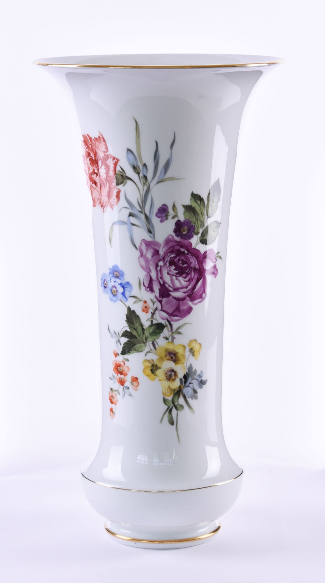 Vase Meissennaturalistic flower painting, gilded, blue sword mark, 1 choice, height: 42 cmVase