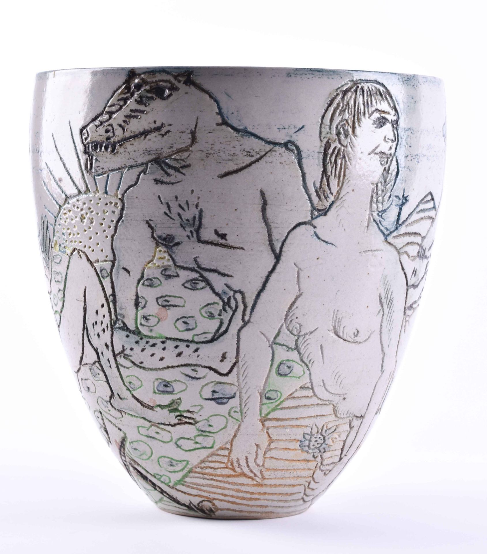 Vase, Jana GRZIMEK (1964)ceramic, all around decorated with incised decoration, signed and dated