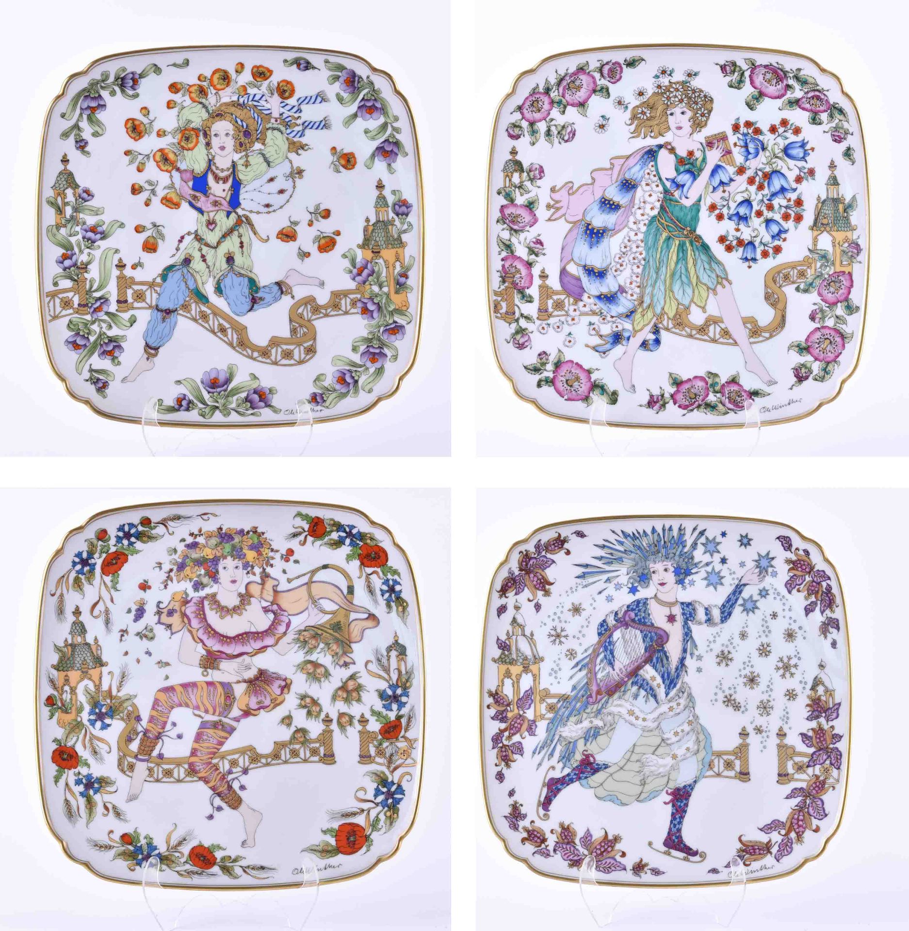 Four seasons plate Hutschenreuther4 Plates, designed by Ole Winther, limited edition, each marked