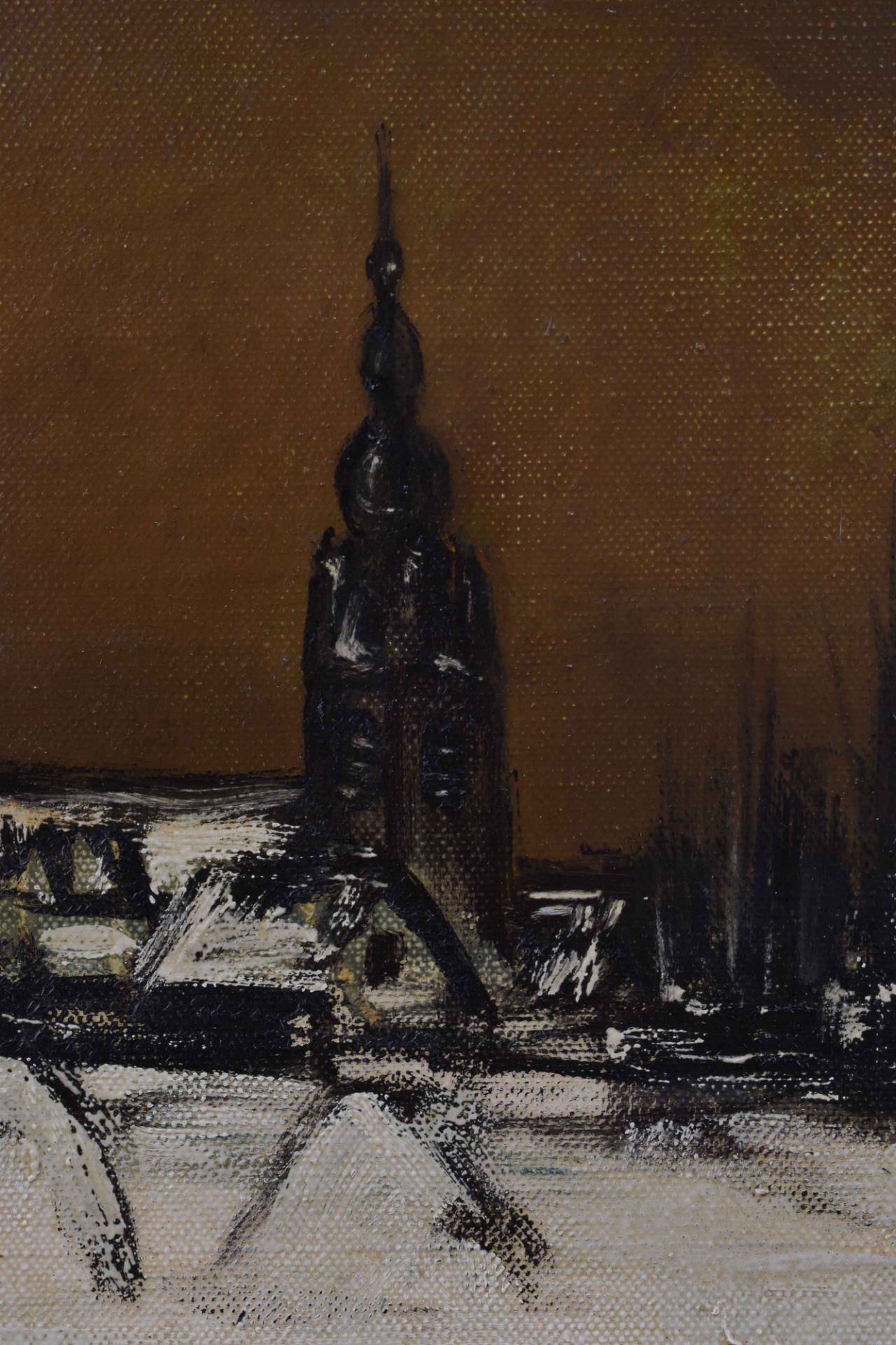 Künstler des 19. / 20. Jhd."Stadtansicht mit Kirche"Gemälde Öl / Leinwand, 24 cm x 30 cm, mit Rahmen - Bild 3 aus 6