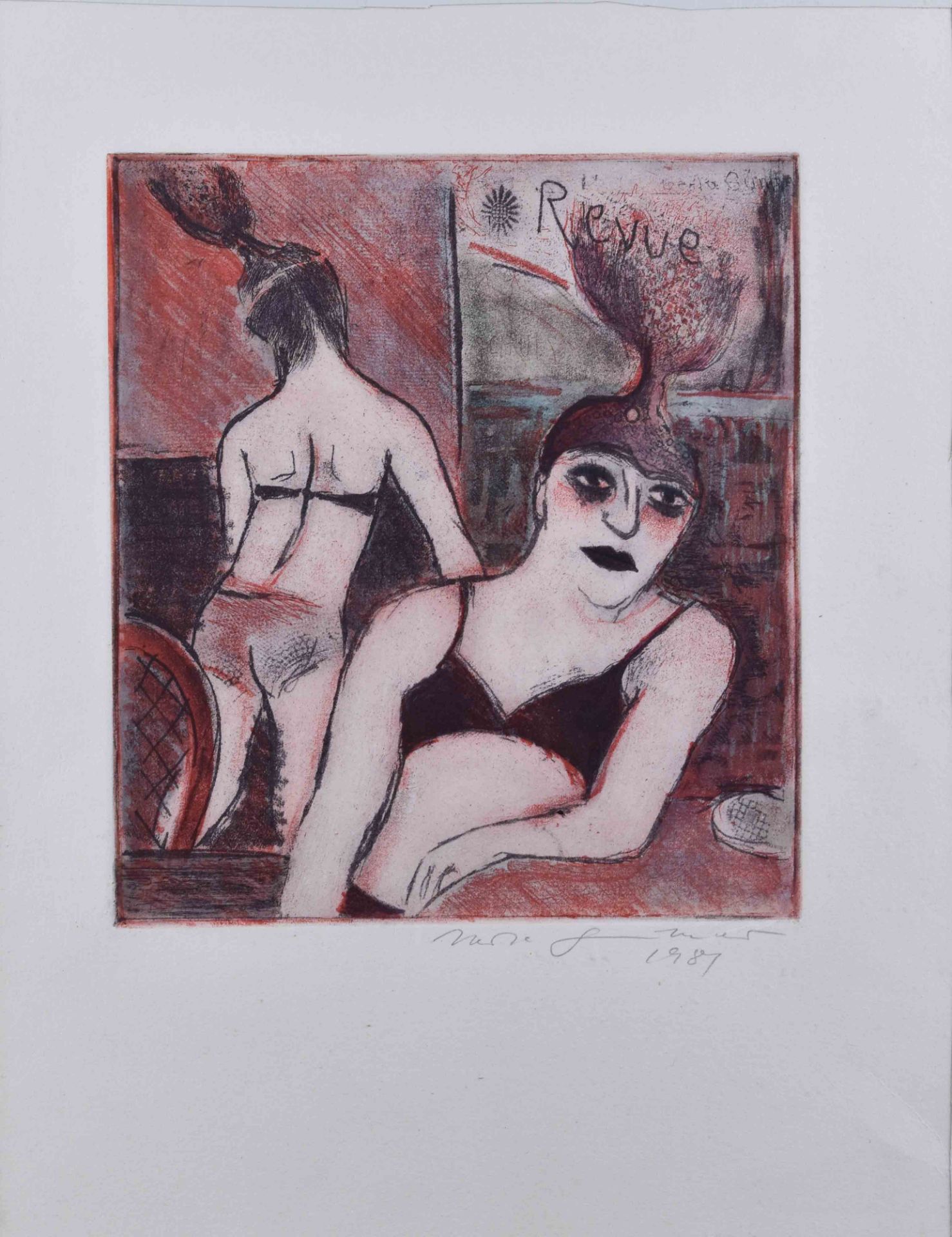 Herta GÜNTHER (1934-2018)"Revue"Grafik-Farbradierung, 26 cm x 23,5 cm,rechts unten handsigniert