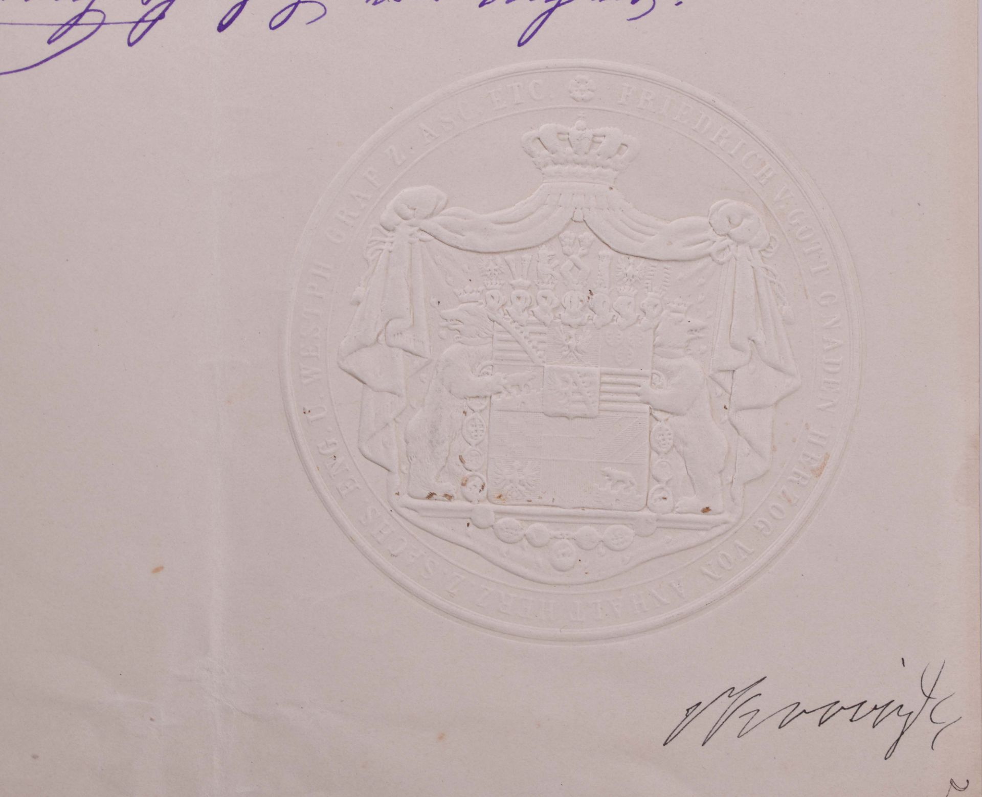 Verleihungsurkunde zum Kommandeur II. Klasse vom 14.07.1889 AnhaltCarl-Georg von Hugo mit - Bild 4 aus 4