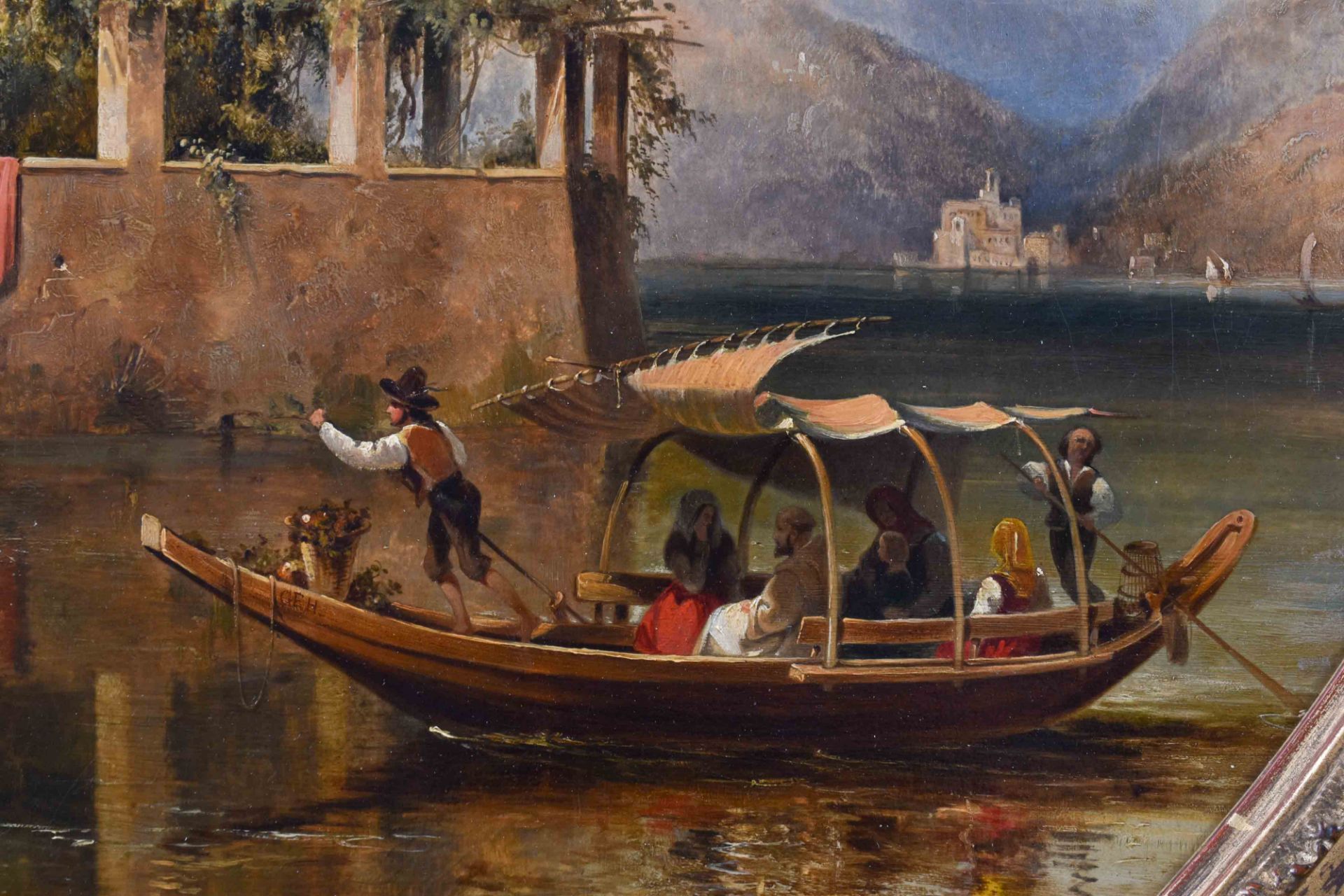 George Edwards HERING (1805-1879)"Villa am Gardasee"Mediterrane Szene mit einer Gondel und - Bild 3 aus 7