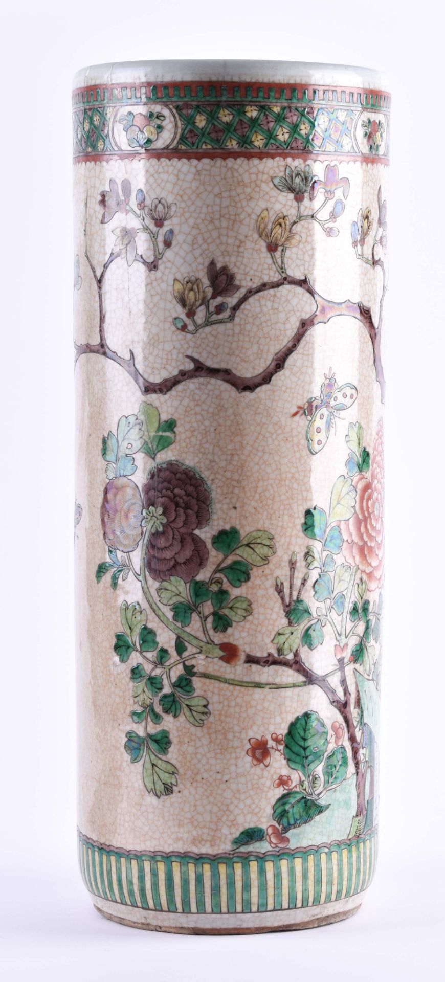 Famille Rose Bodenvase China Qing Periodeumlaufend mit floraler, Insekten - und Vogel Malerei - Bild 4 aus 7