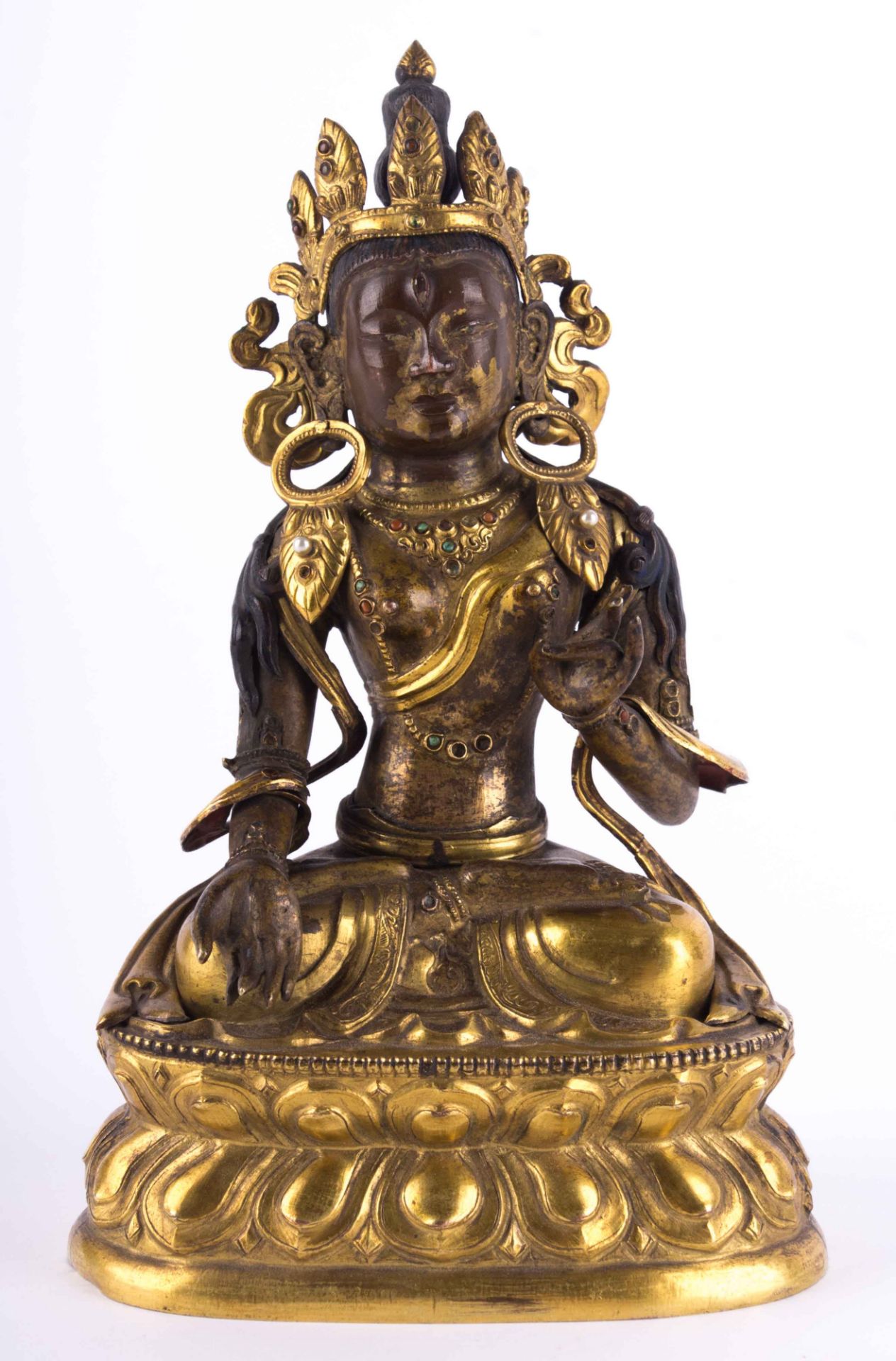 Weiße Tara,Tibet Chen lung DynstiThibeto-Chinesisch, Kupferlegierung teils feuervergoldet mit