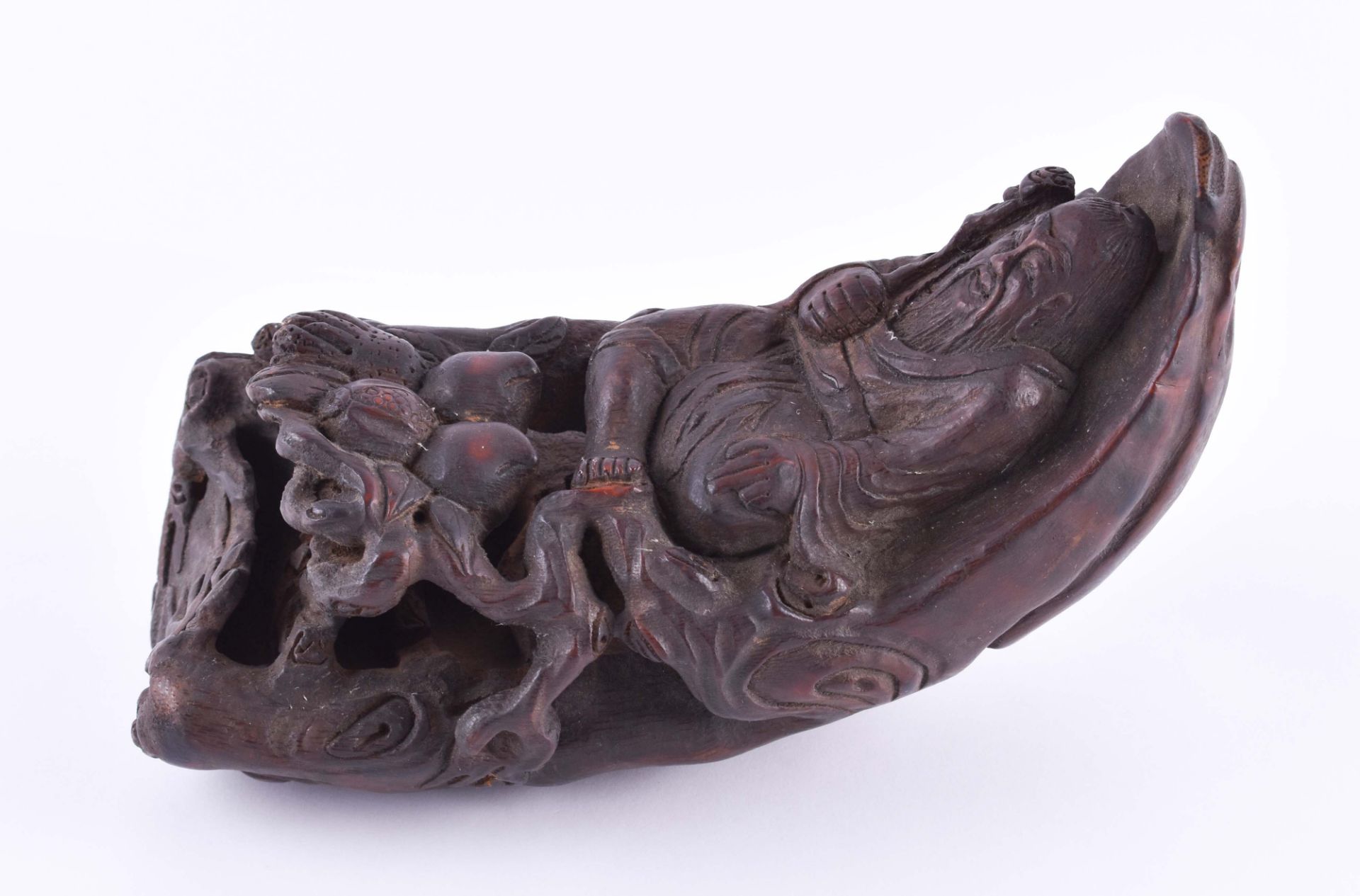 Taoistischer Weiser China Qingperiode 19. Jhd.Holz, geschnitzt, Gelehrter mit Pfirsichen und - Bild 5 aus 5