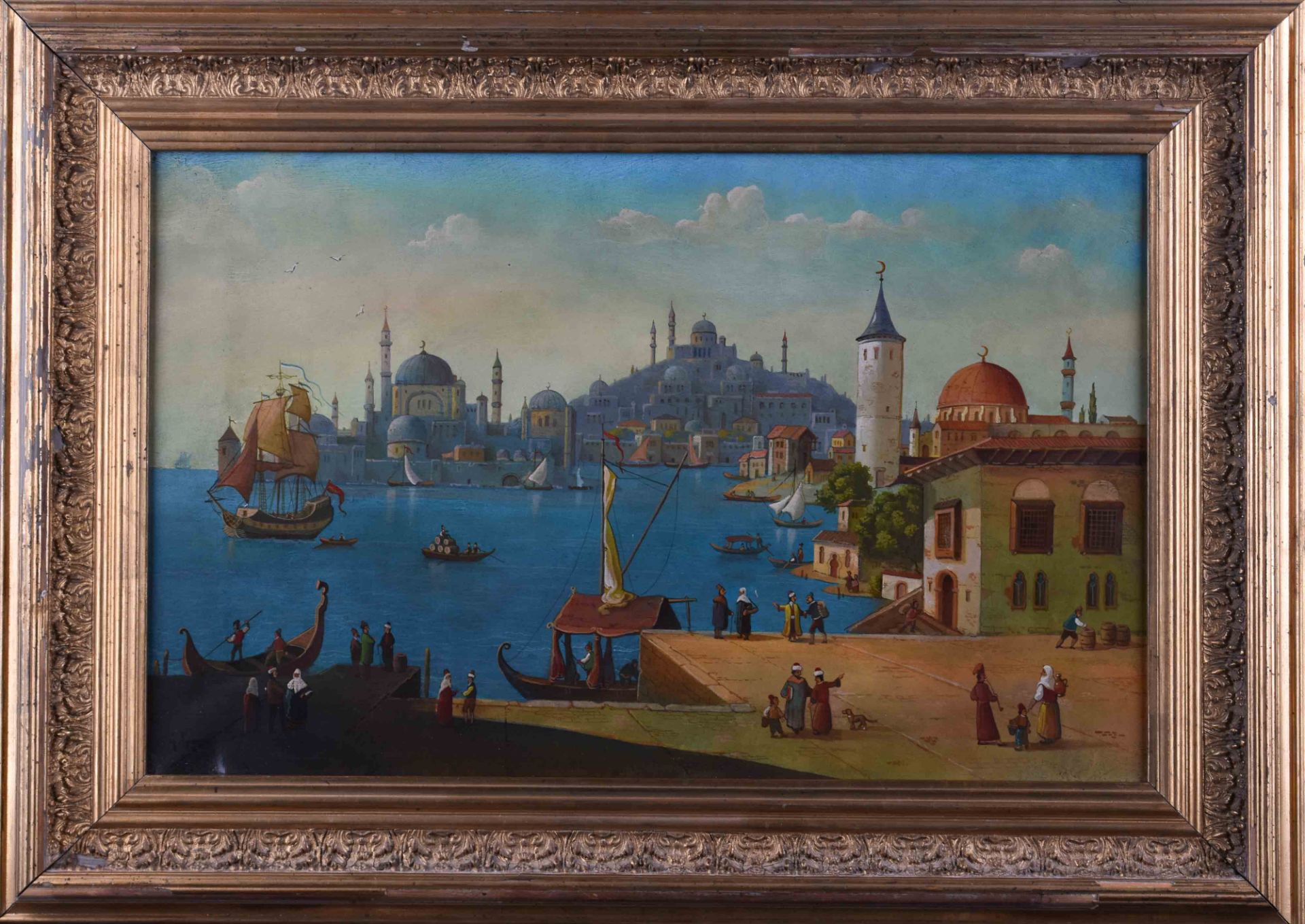 G.Gianni 19. Jhd."Blick auf Istanbul"Gemälde Öl / Leinwand(doubliert), 38 cm x 60 cm,links unten - Bild 2 aus 6