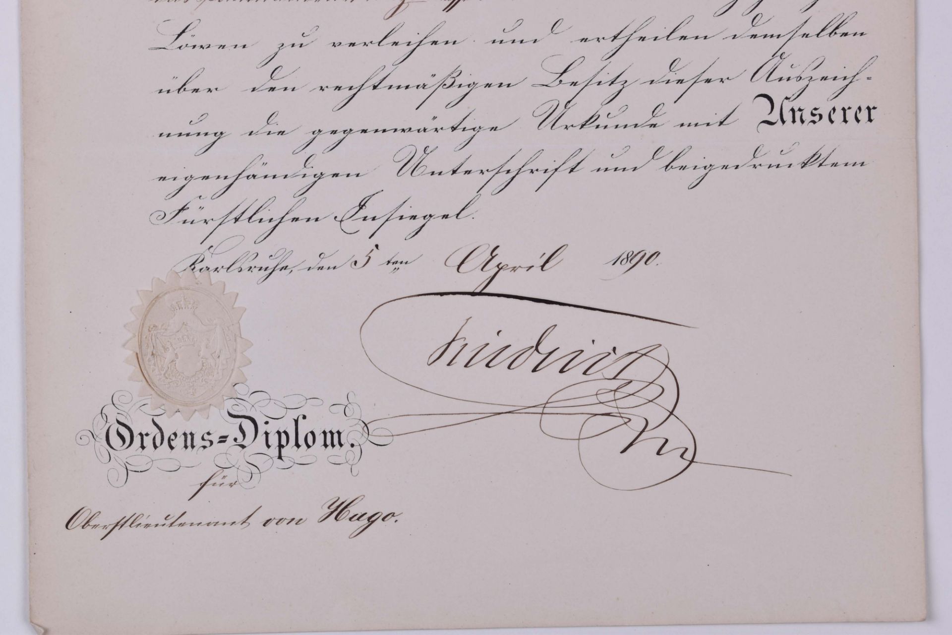 Verleihungsurkunde Kommandeurskreuz II. Klasse vom 5.04.1890 BadenVerleihungsurkunde zum - Bild 2 aus 3