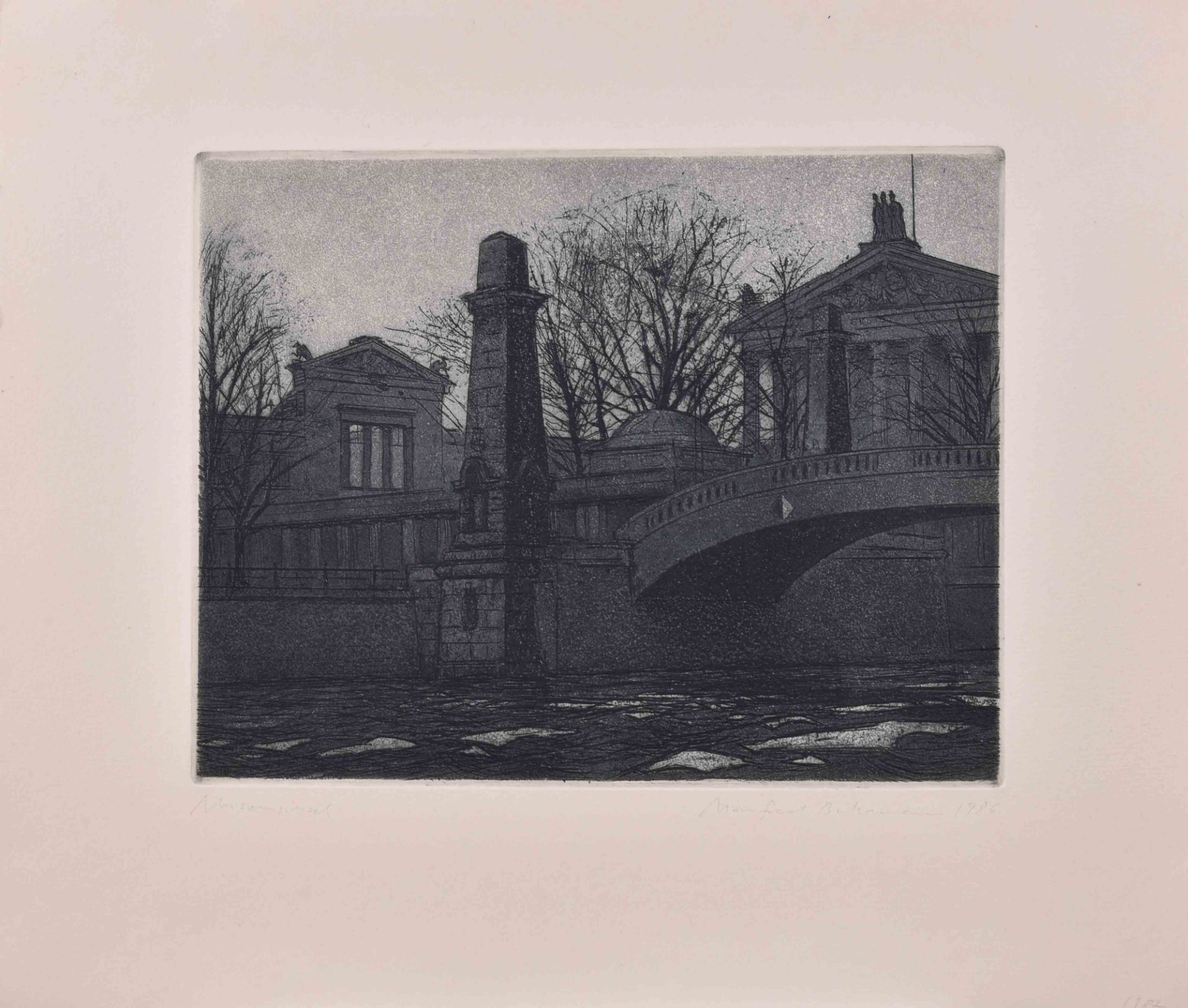 Manfred BUTZMANN (1942)"Museumsinsel"Grafik - Aquatintaradierung auf Bütten, Platte 19,2 cm x 24,2