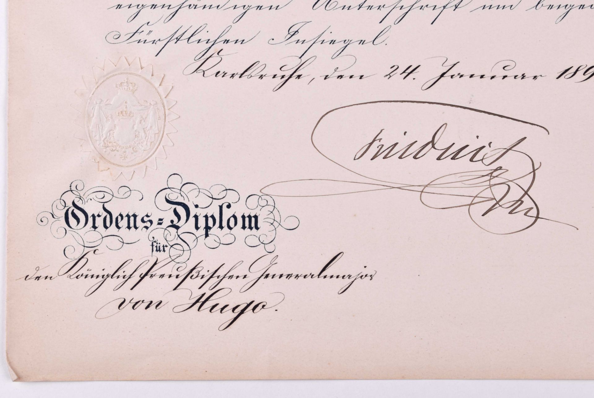 Verleihungsurkunde Kommandeurskreuz 1. Klasse, 24.1.1899, BadenVerleihungsurkunde zum - Bild 2 aus 3