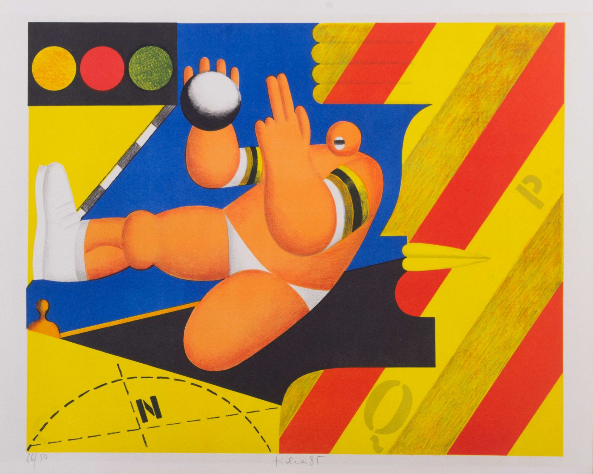 Hans TICHA (1940)"Ballspiel"Grafik-Farbalgraphie, 36 cm x 44 cm,links unten nummeriert, mittig unten