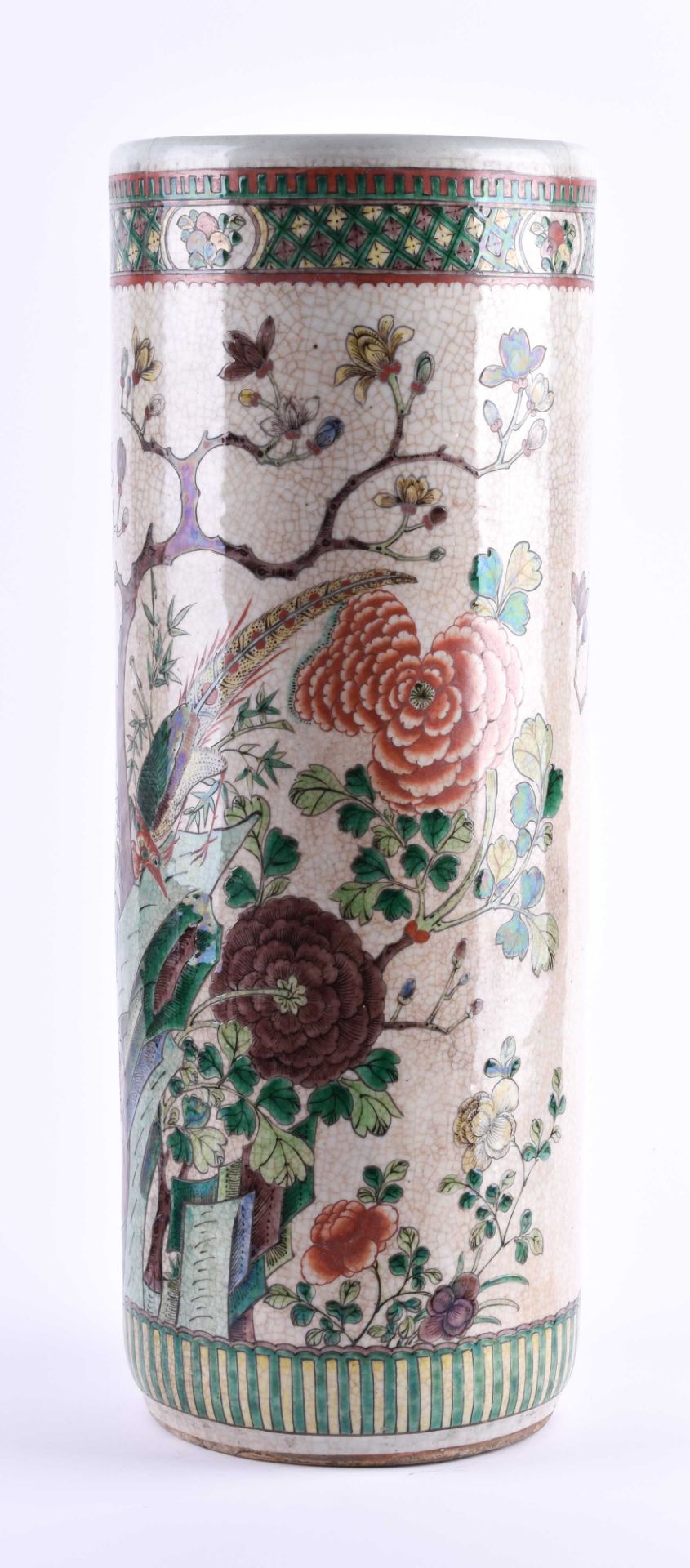 Famille Rose Bodenvase China Qing Periodeumlaufend mit floraler, Insekten - und Vogel Malerei - Bild 2 aus 7