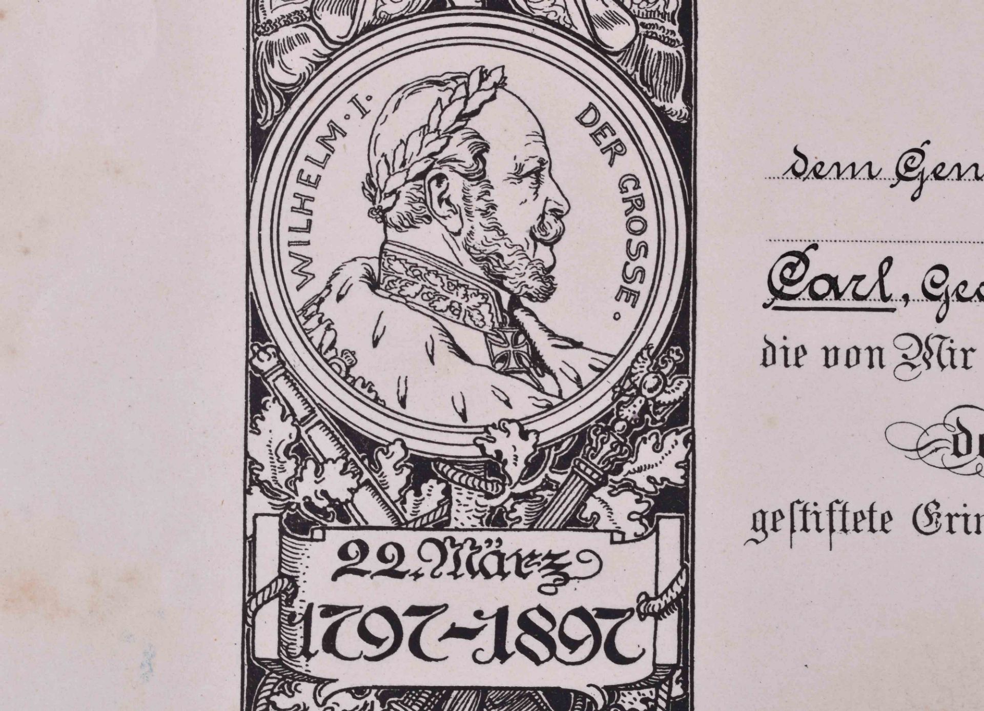 Verleihungsurkunde Erinnerungsmedaille 22.3.1897Verleihungsurkunde zur Erinnerungsmedaille zum - Bild 2 aus 3
